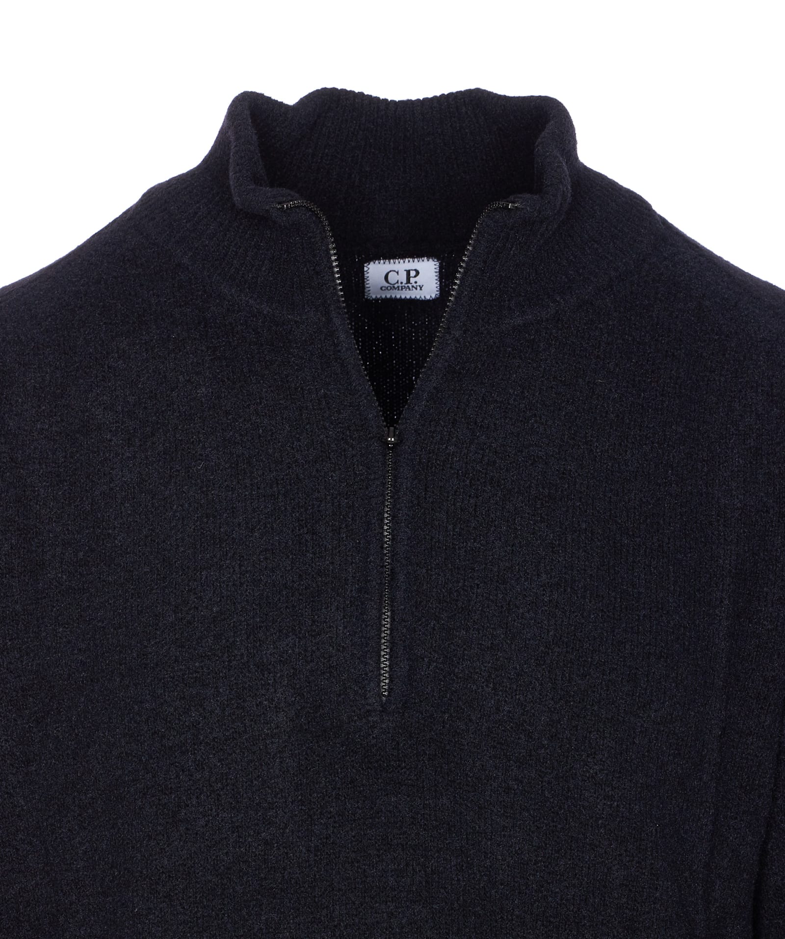 C.p. Company C.p.company Half Zip Sweater With Lens Detail In Black