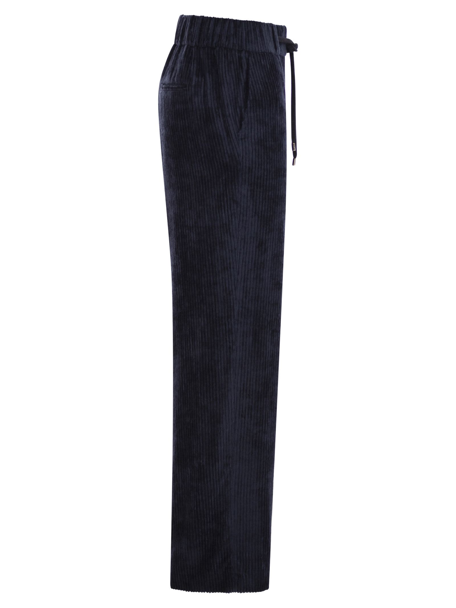 Peserico Carrot Trousers With Velvet Lace In Navy