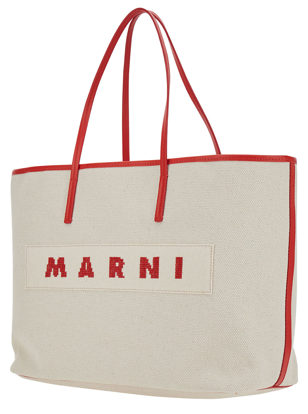 Shop Marni Small Janus White Tote Bag With Logo Patch In Cotton Woman
