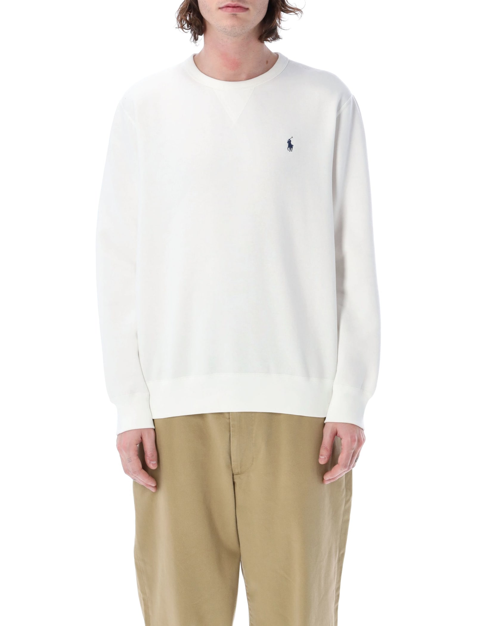 Shop Polo Ralph Lauren Classic Crewneck Sweatshirt In White