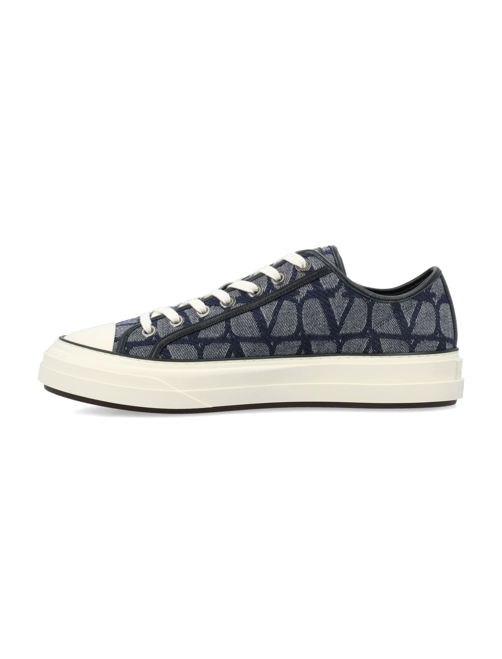 Shop Valentino Toile Iconographe Sneaker In Melange Denim/nero/ivory-nero-fonda