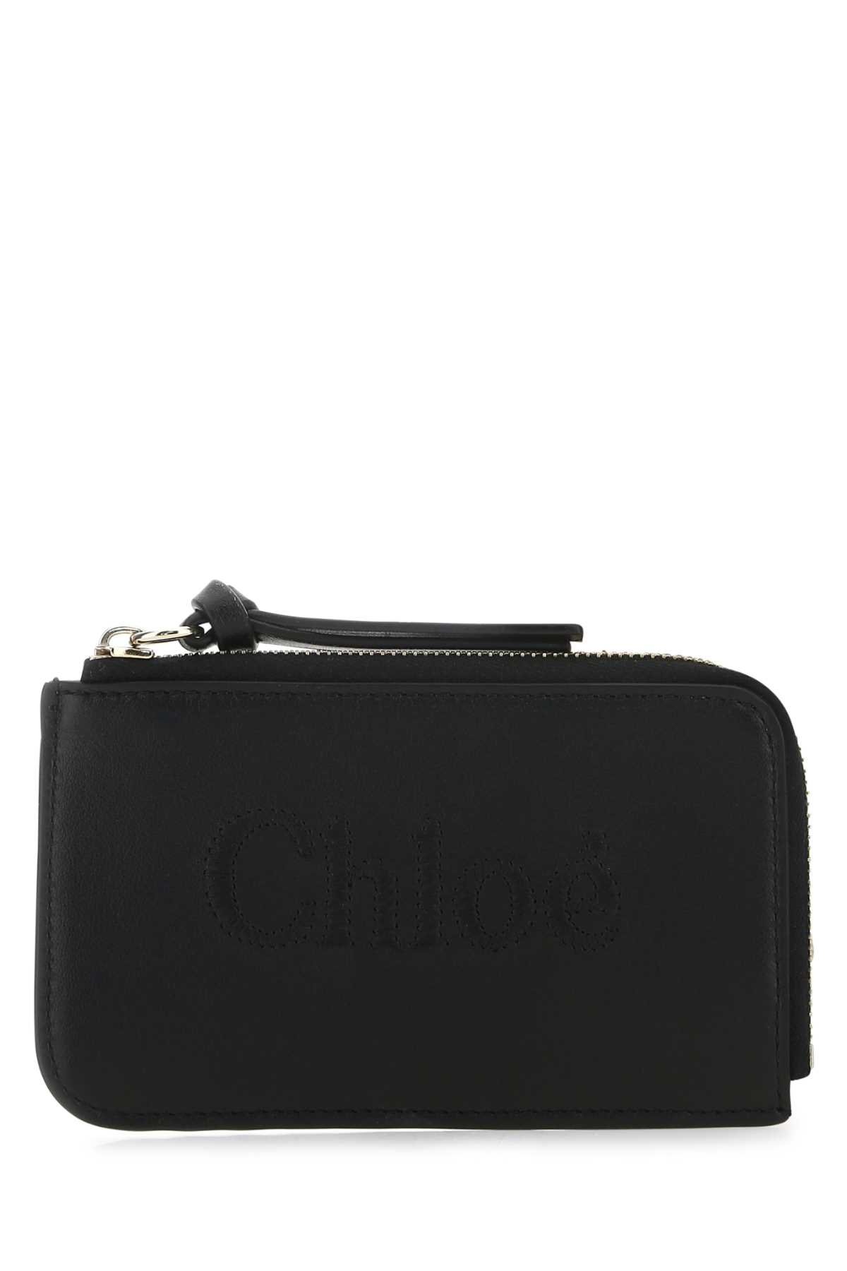 Chloé Black Leather Card Holder In 001