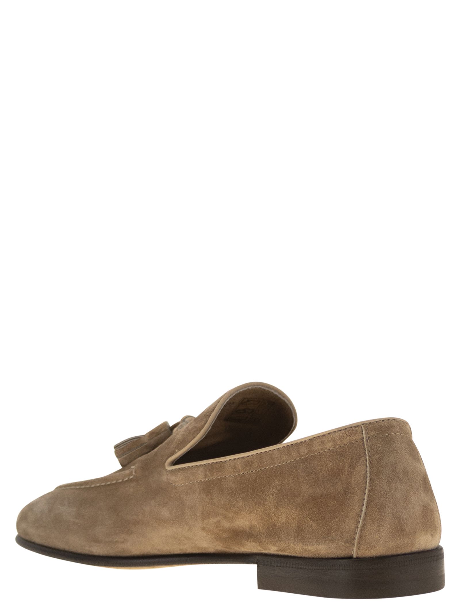 Brunello Cucinelli Men Suede Moccasins With Tassels In Beige