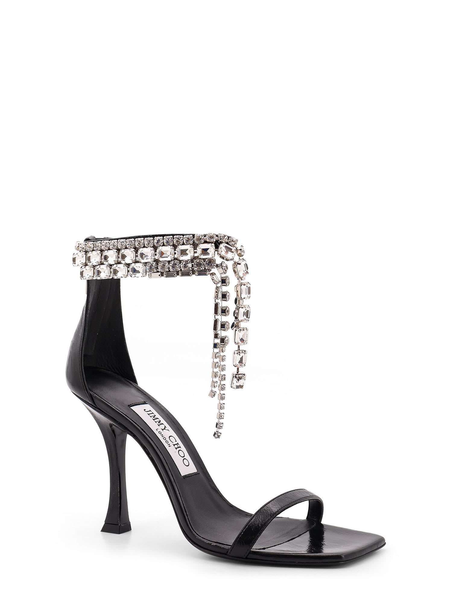 Jimmy Choo Verity 100 Crystal Embellished Leather Sandals In Black