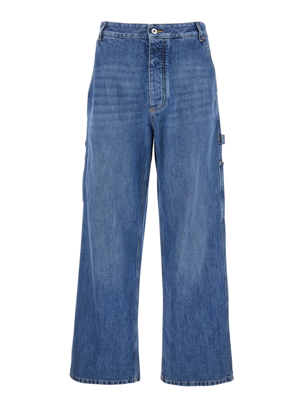 Blu Cargo Jeans With Logo Patch On The Back In Denim Man