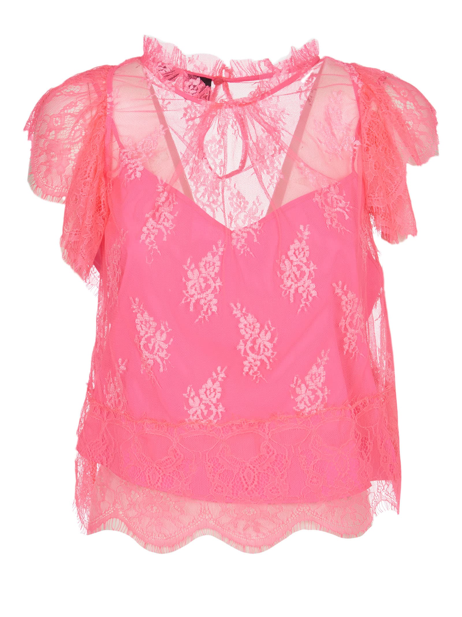 Pinko Pink Floral Lace Top