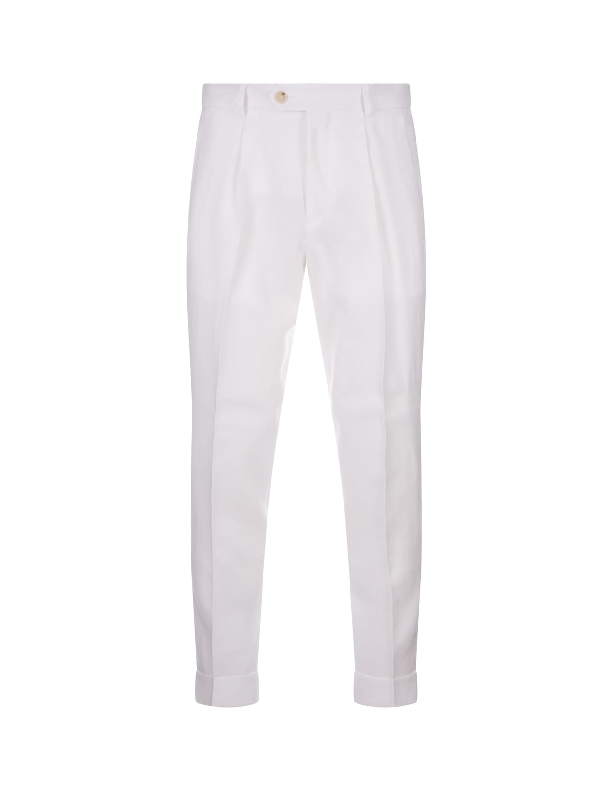 Relaxed Fit Trousers In White Wrinkle Resistant Linen