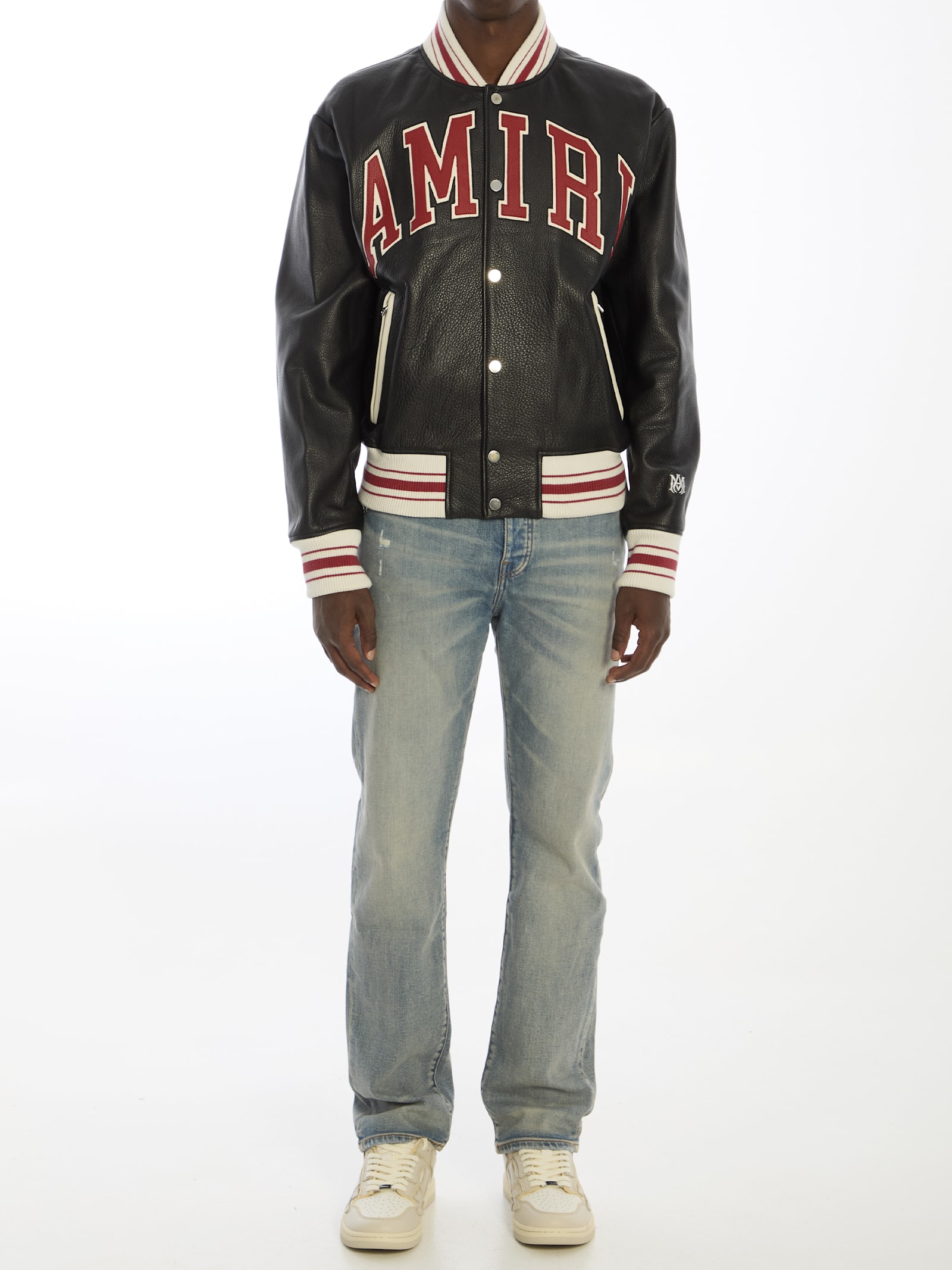 Shop Amiri Leather Bomber Jacket In Black