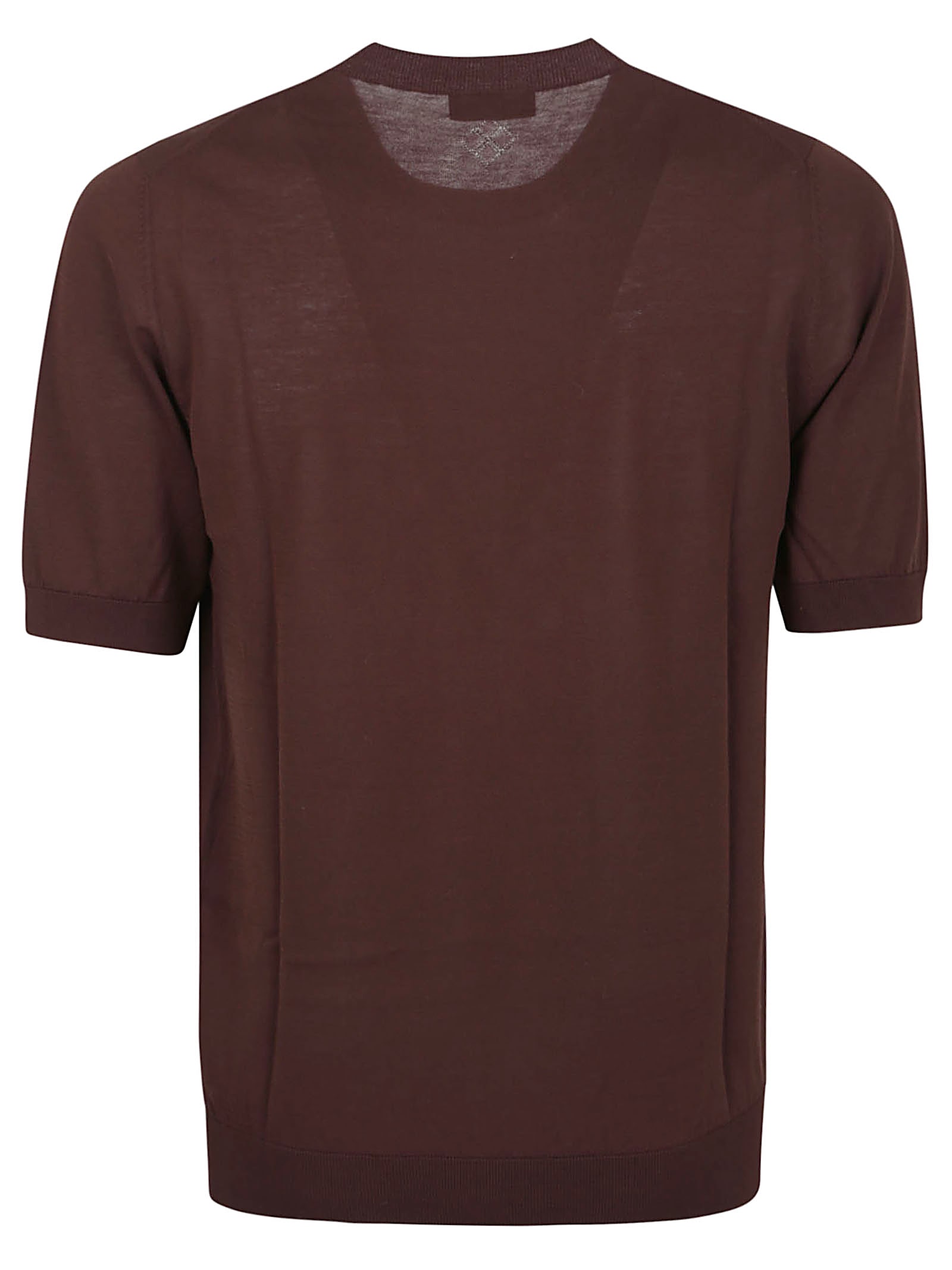 Ballantyne Brown Crew Neck T-shirt With Ribbed Detailing In Fondant