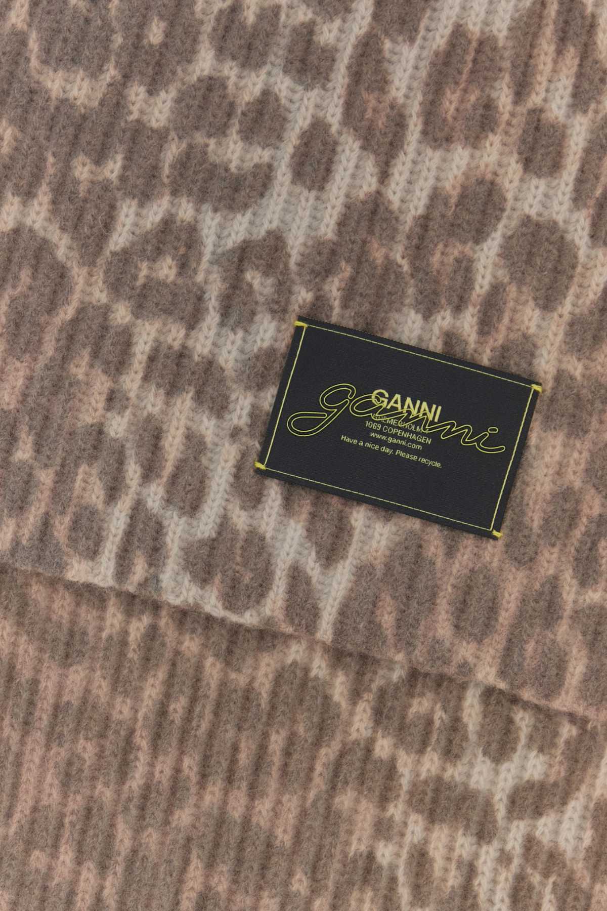 Ganni Printed Wool Blend Scarf In Multi