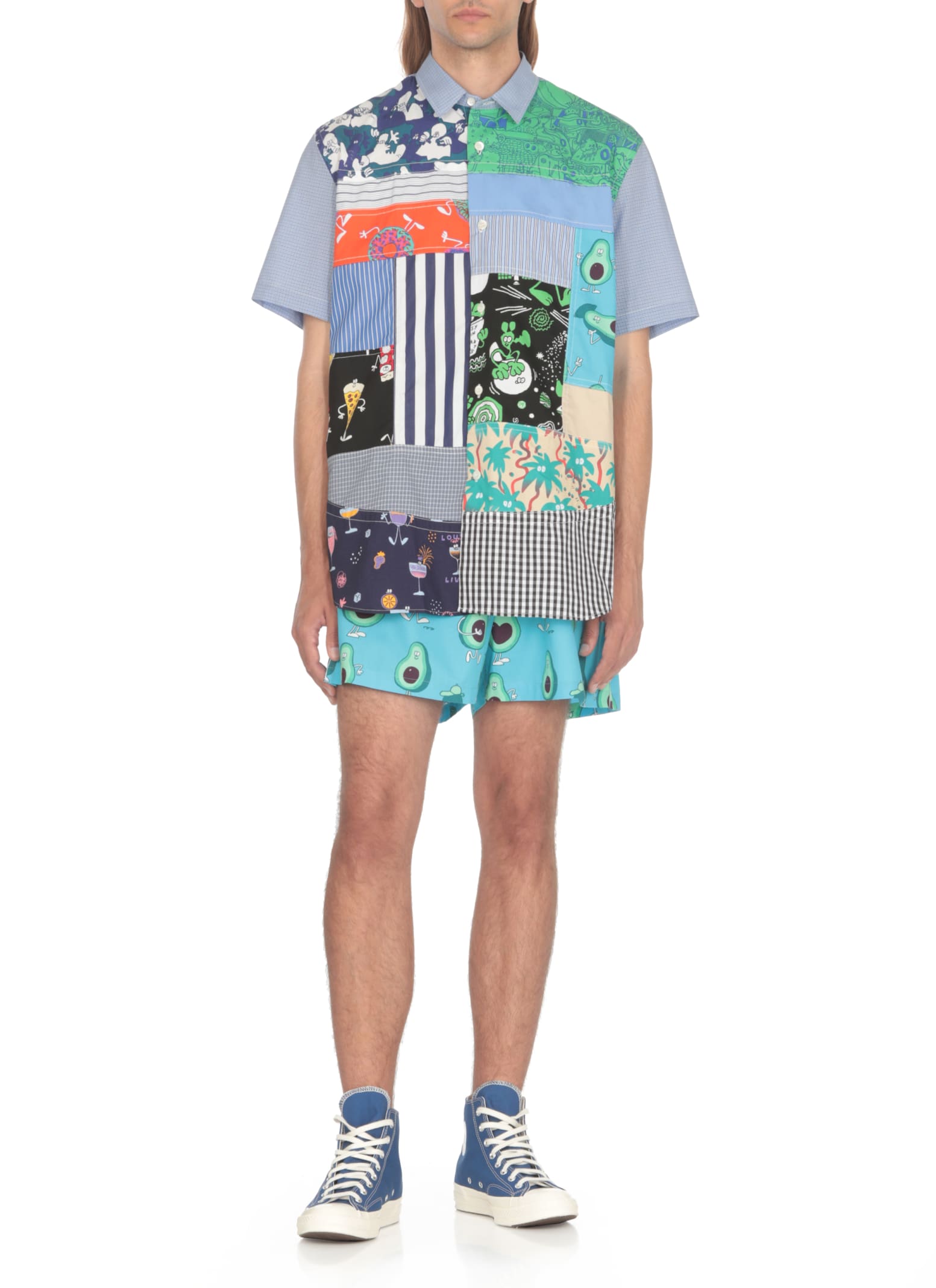 Shop Junya Watanabe Swim Trunk With Fantasy In Light Blue