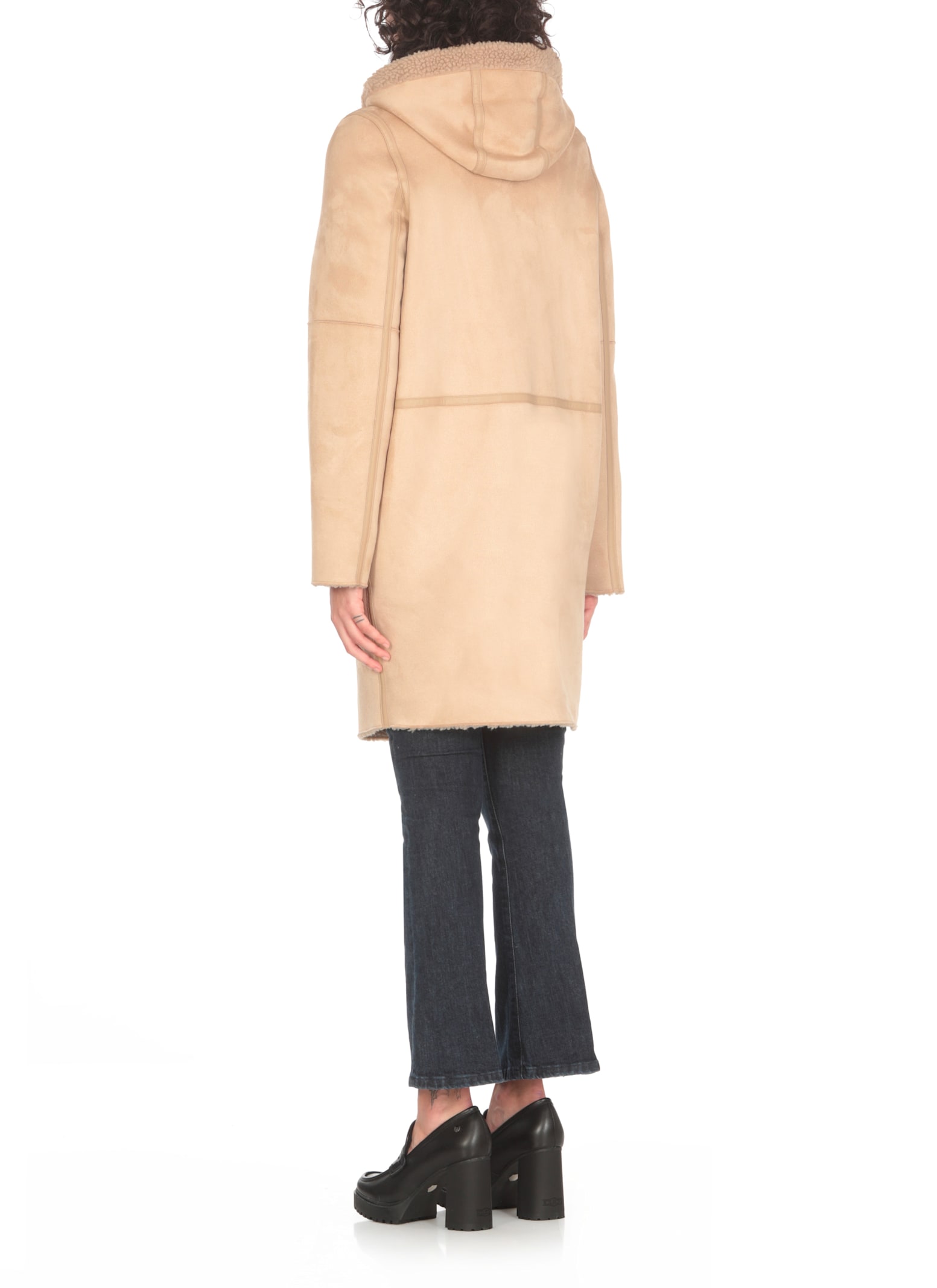 Shop Betta Corradi Coat With Syntetic Fur In Beige