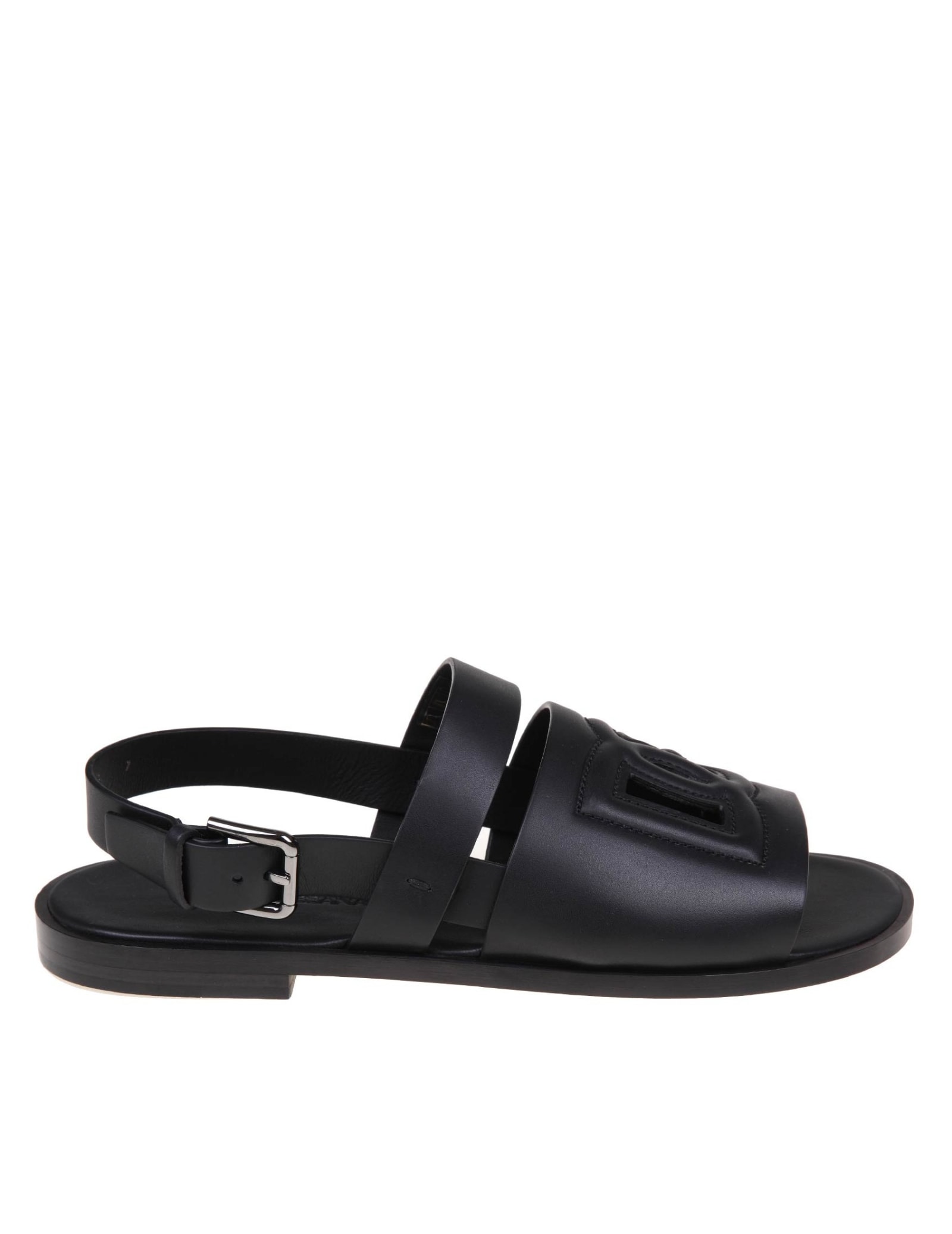 Shop Dolce & Gabbana Leather Sandals With Quilted Dg Logo In Black