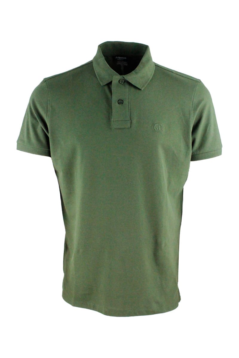 Jeckerson Short-sleeved Polo Shirt In Extra-fine Stretch Cotton With Two Buttons With Slits At The Bottom