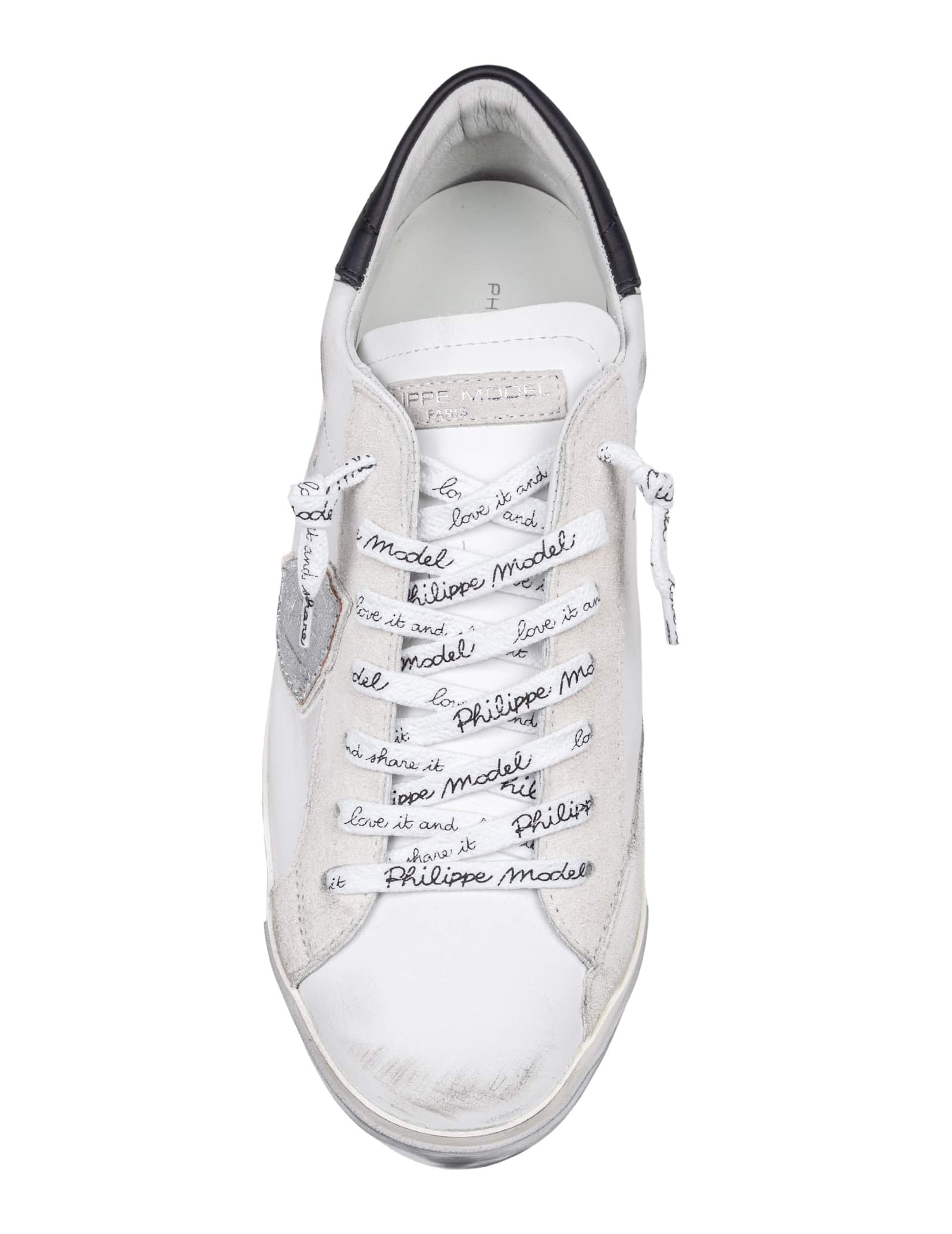 Shop Philippe Model Prsx Low Leather Sneakers Black And White In White/silver