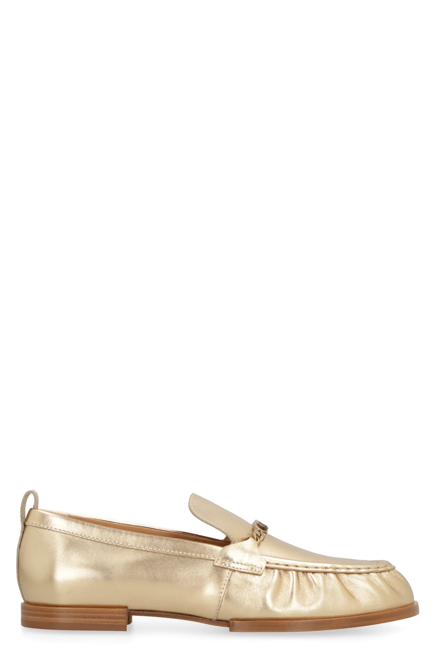 Shop Tod's Metallic Leather Loafers In Gold
