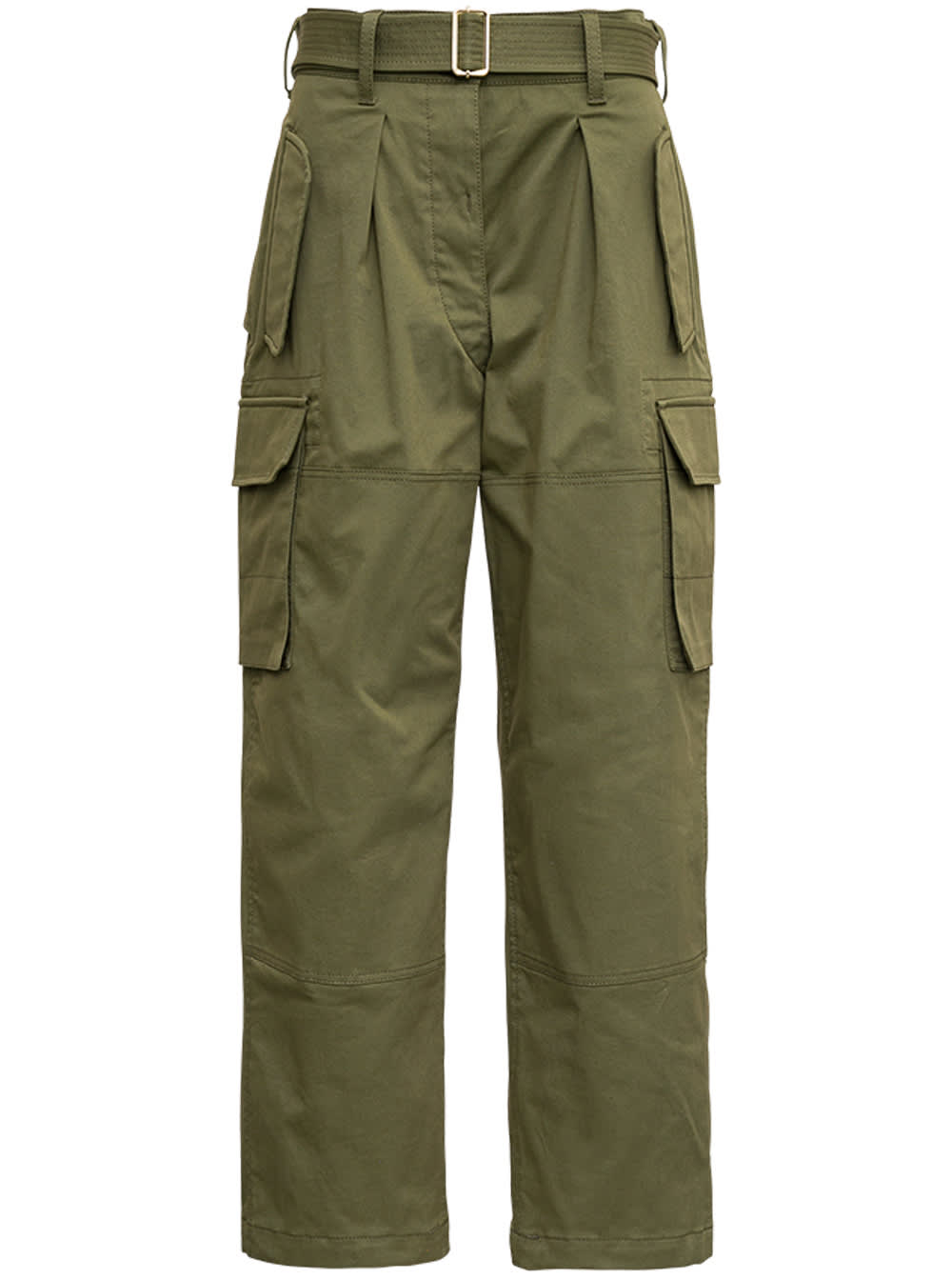 Alberta Ferretti Green Cotton Cargo Pants With Belt