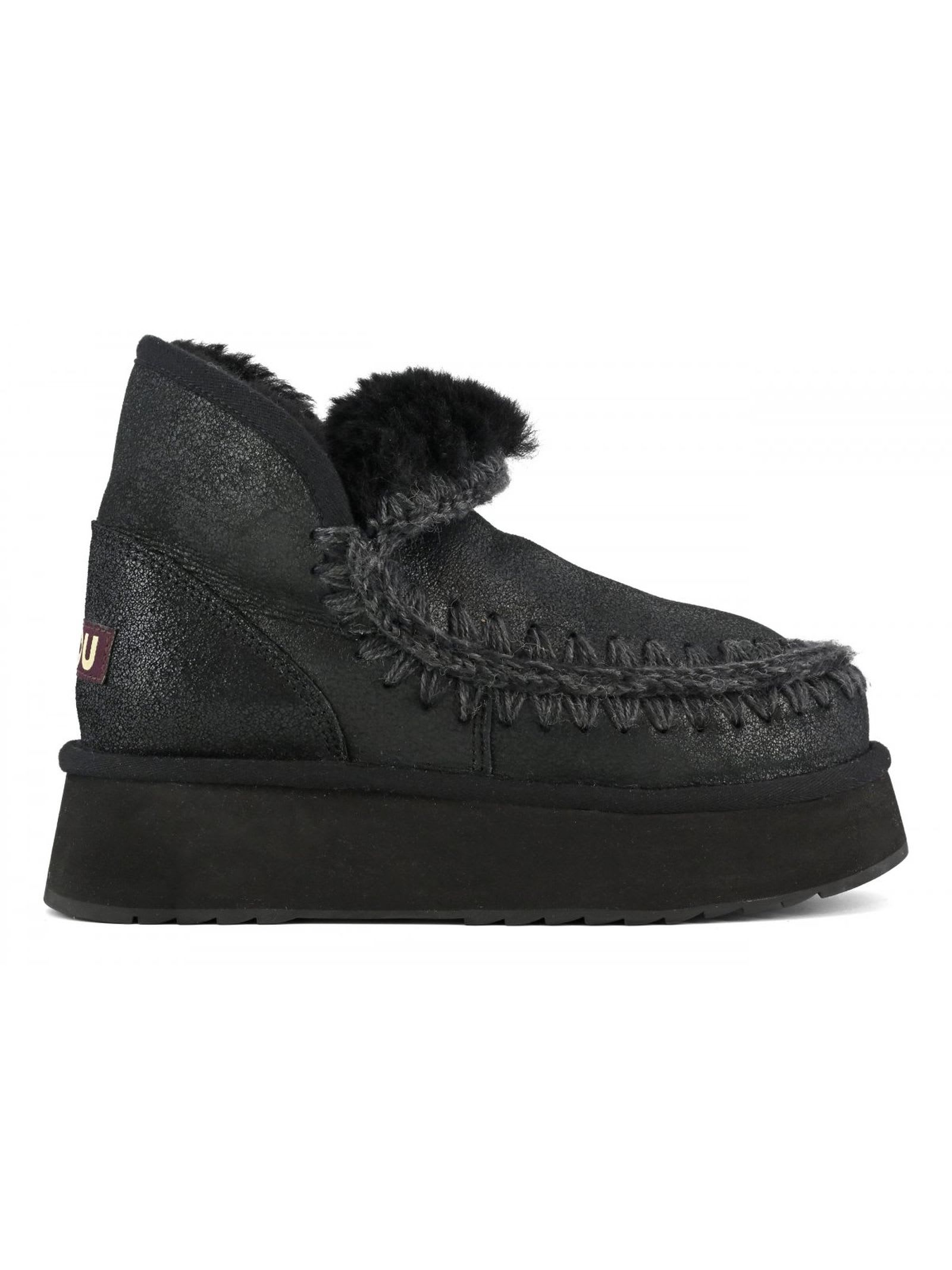 Shop Mou Mini Eskimo Platform Boot In Cracked Black