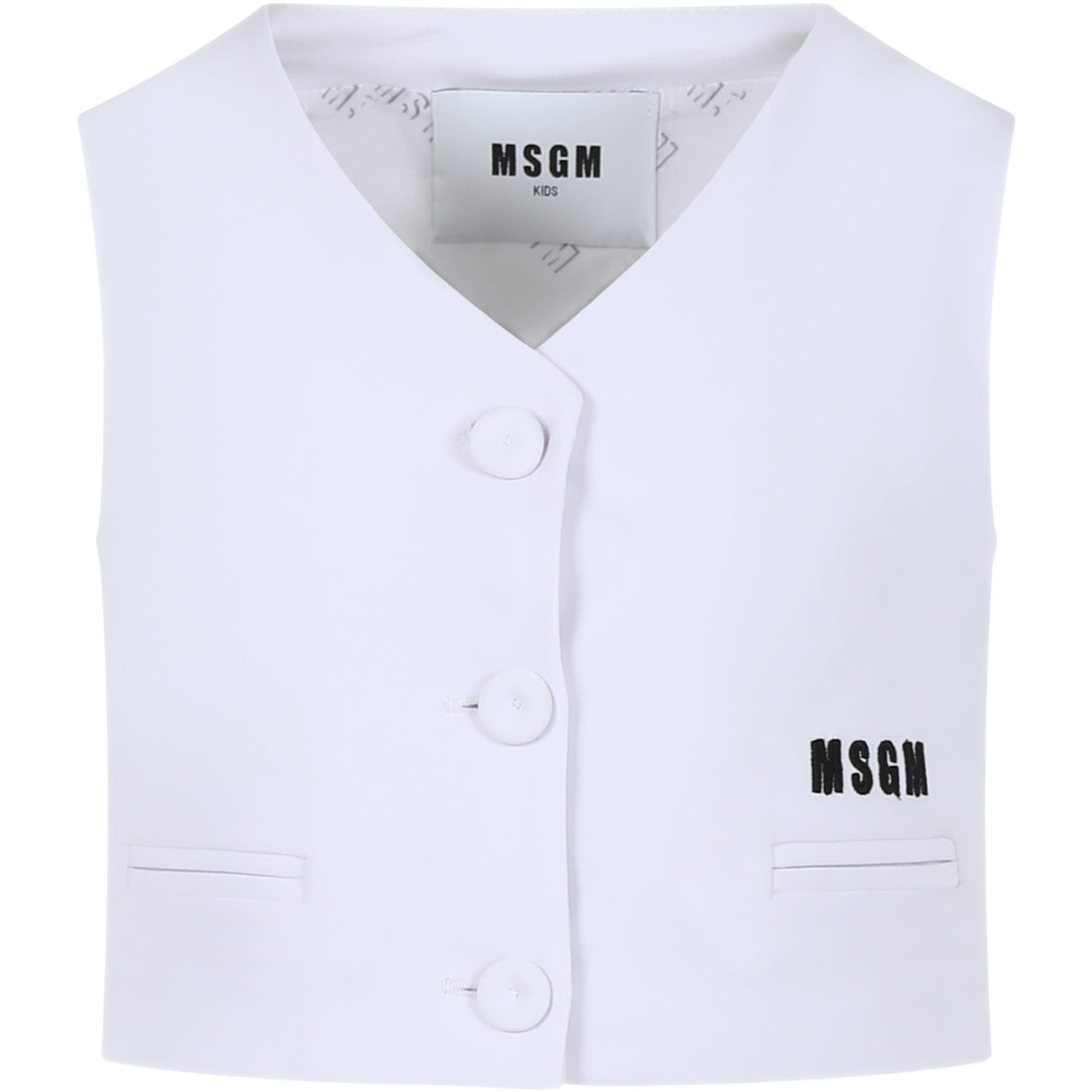 Shop Msgm White Waistcoat For Girl With Logo