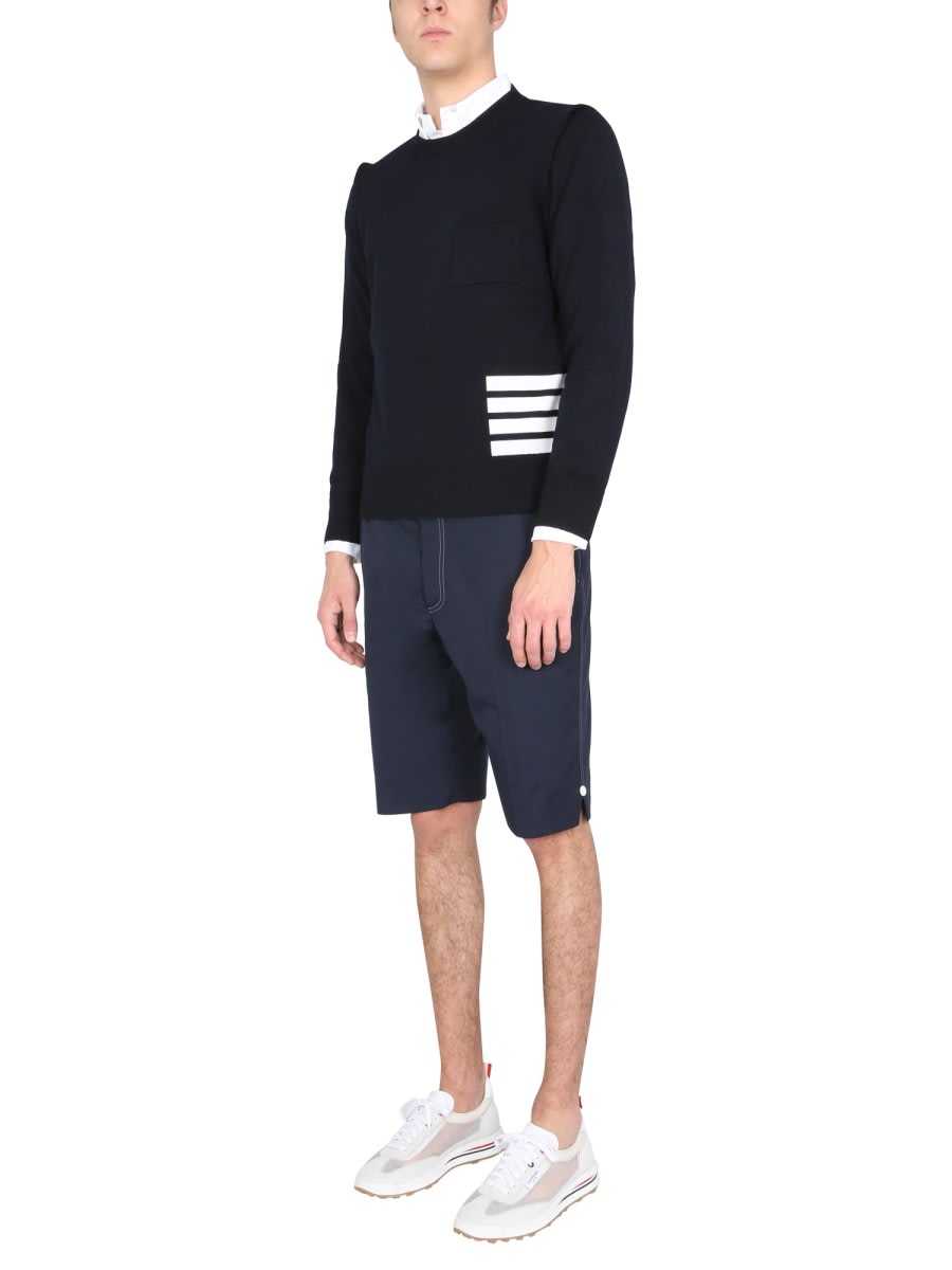 Shop Thom Browne Bermuda With Contrast Stitching In Blue