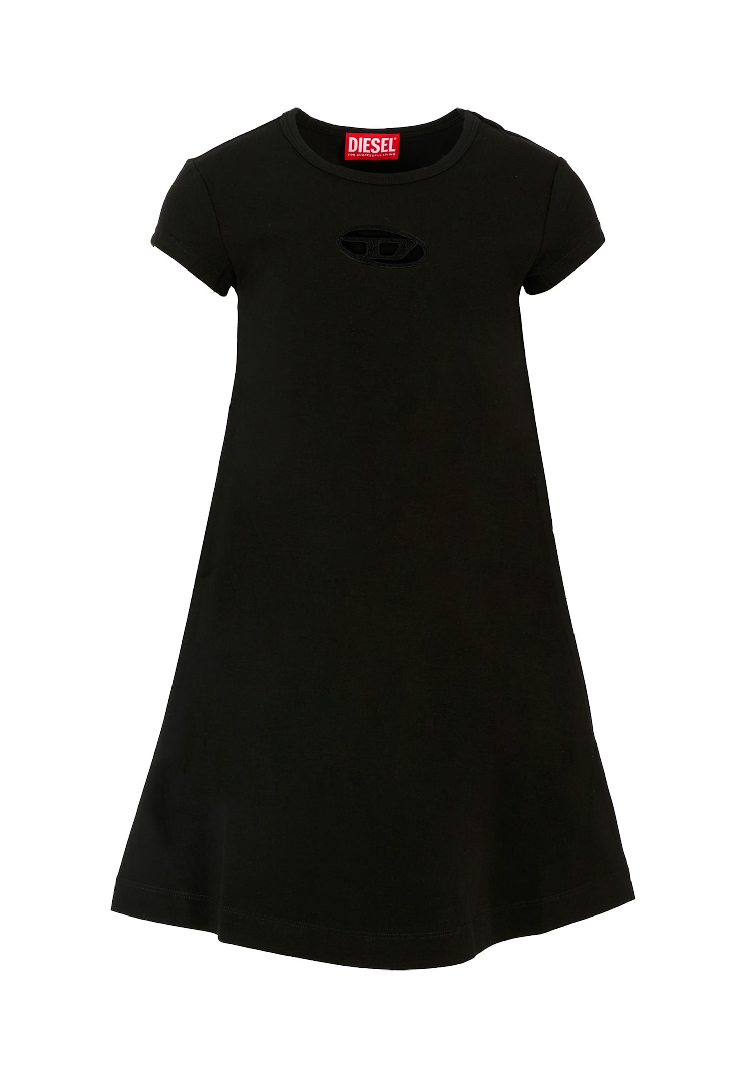 Diesel Black Dress For Girl With Logo In Black