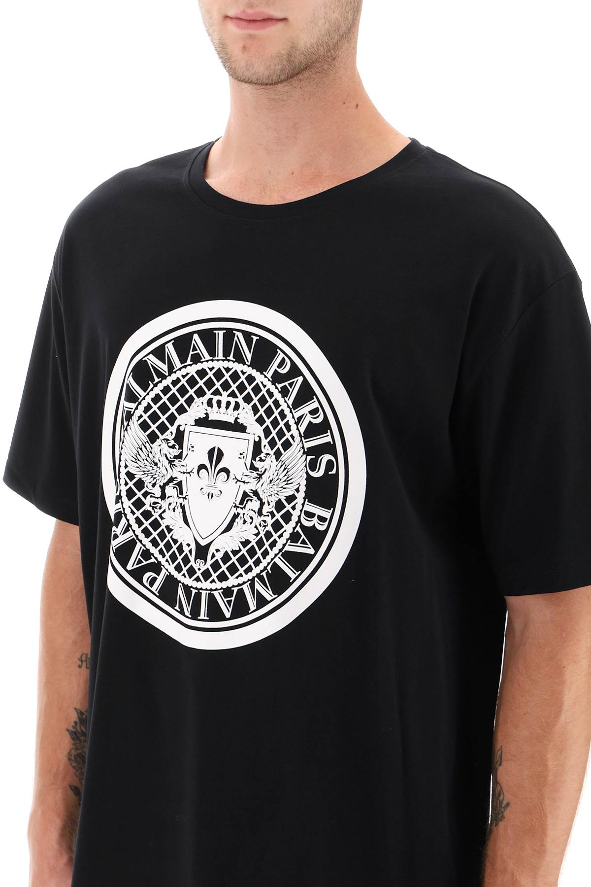 Shop Balmain Logo Medallion T-shirt In Black