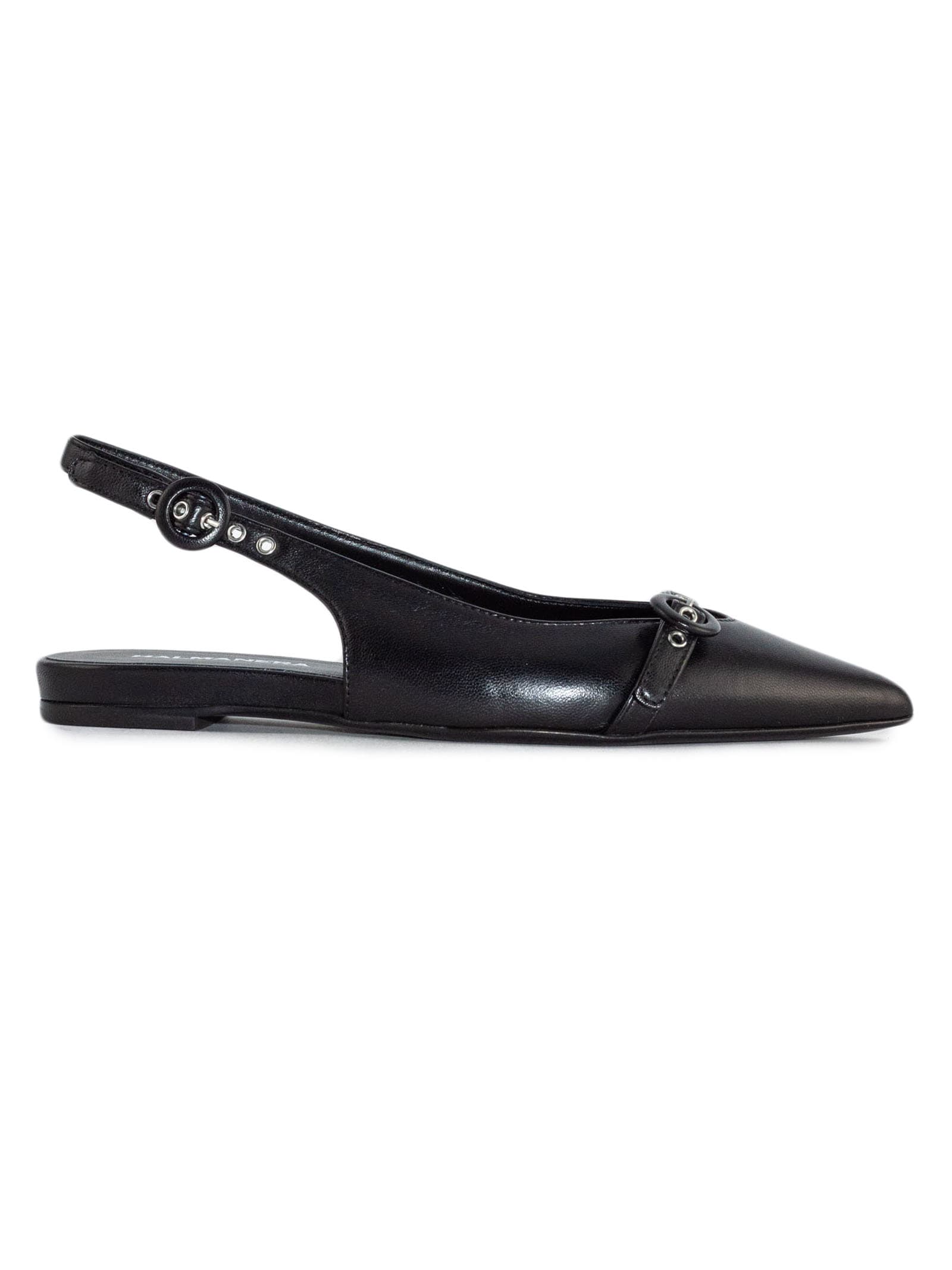 Black Leather Flat Slingback