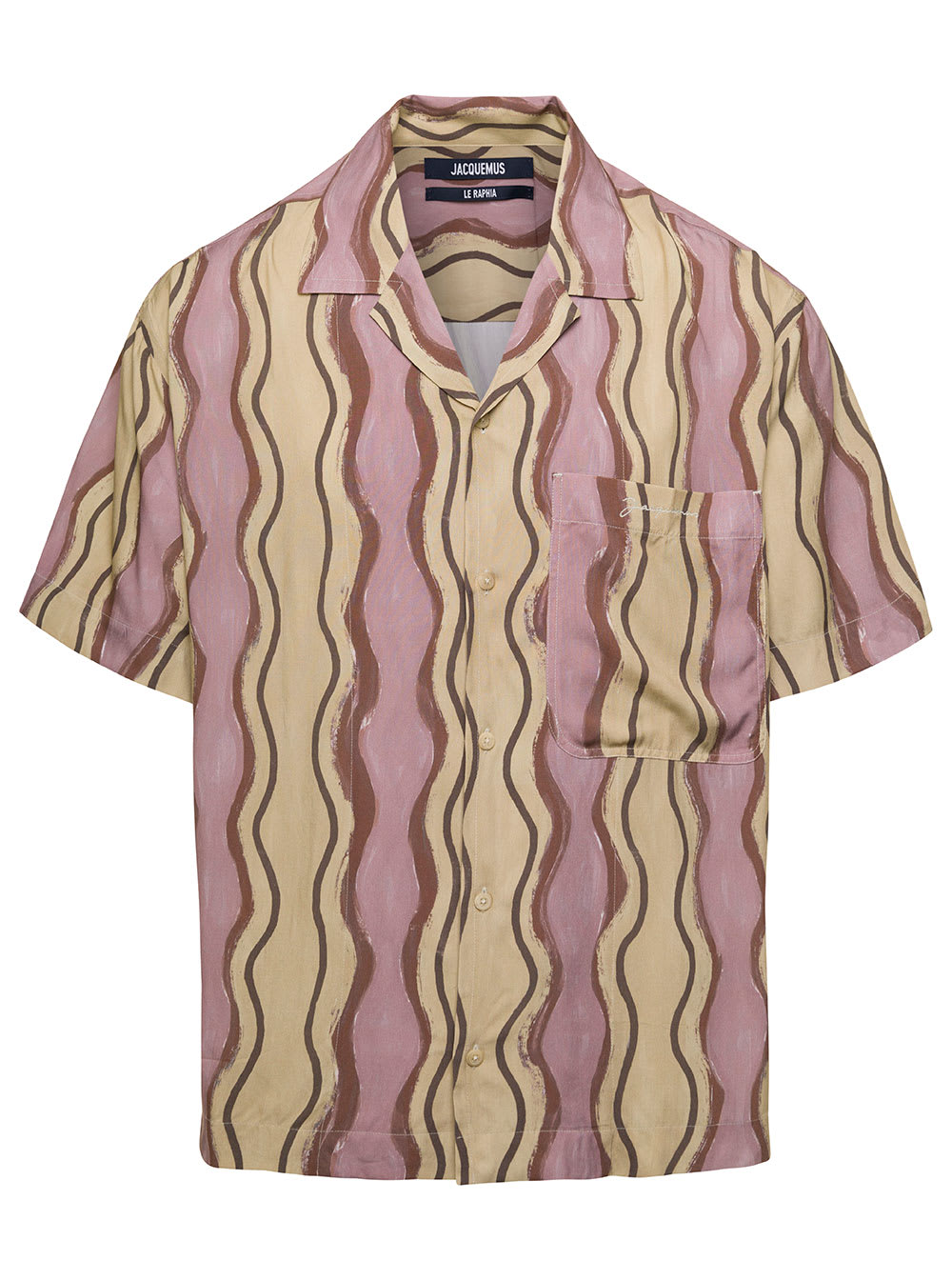 Jacquemus le Chemise Jean Multicolor Short-sleeve Shirt With All-over Graphic Print In Cotton Man