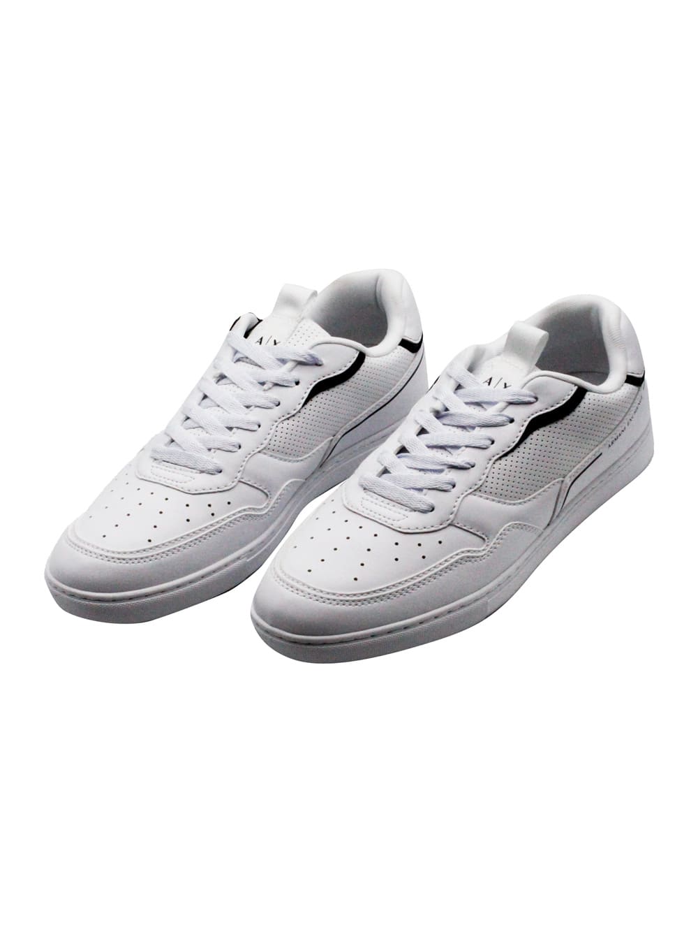 Shop Armani Collezioni Sneakers In Soft Perforated Leather With Matching Sole And Lace Closure. Rear Logo In White