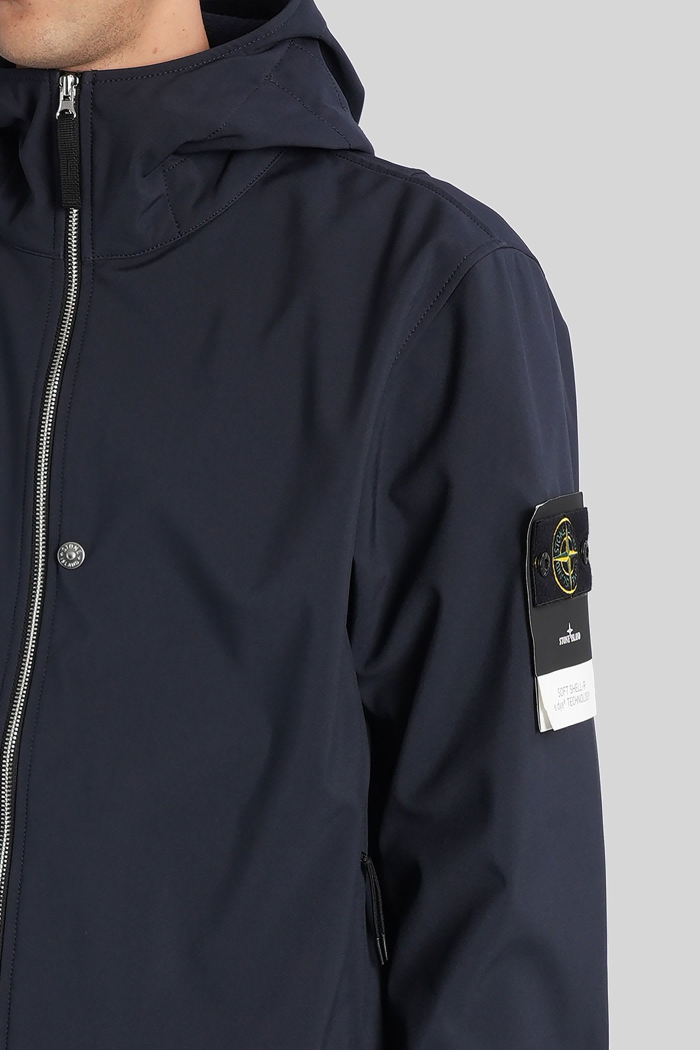 Stone Island Men Soft Shell-r Technology Logo Jacket In Blue
