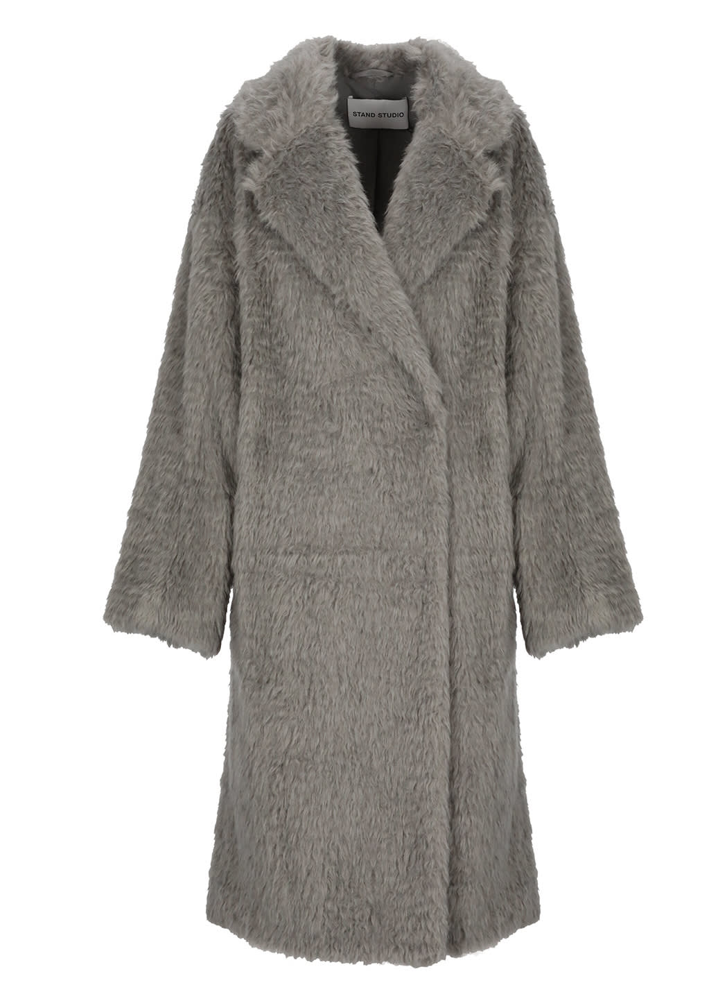 Stand Studio Drop Shoulder Mid-length Faux-fur Coat In Grey