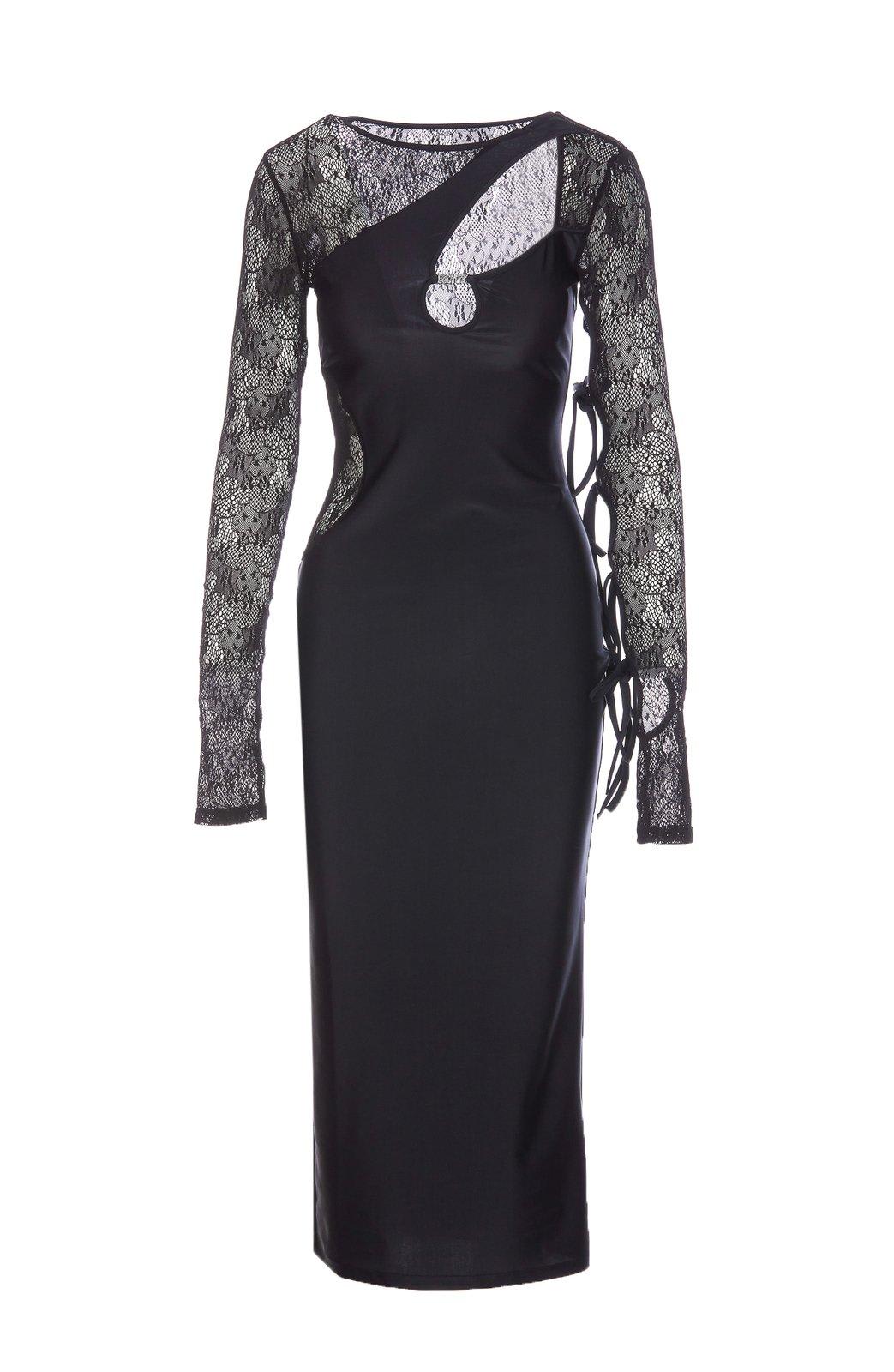 Shop Versace Jeans Couture Cut-out Detailed Lace Panelled Maxi Dress In Black