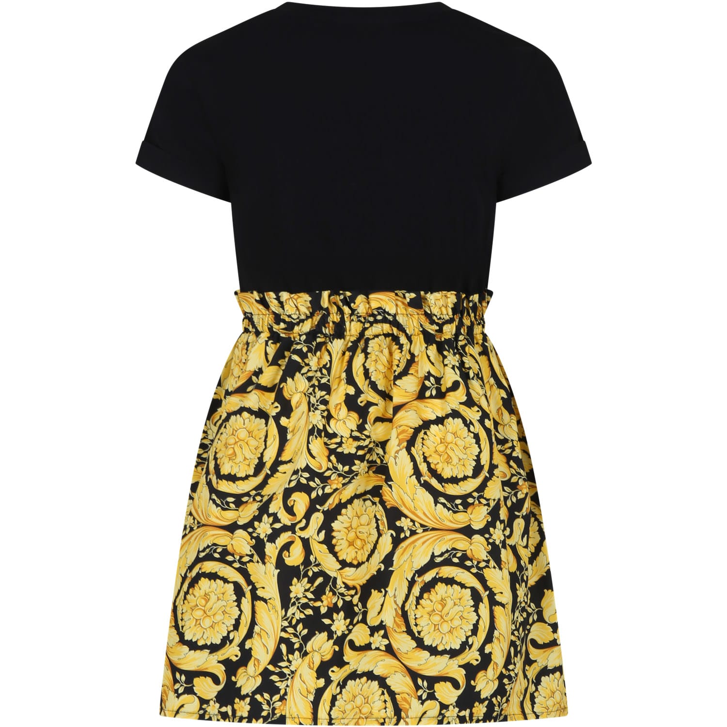 Shop Versace Black Dress For Girl With  Logo And Baroque Print