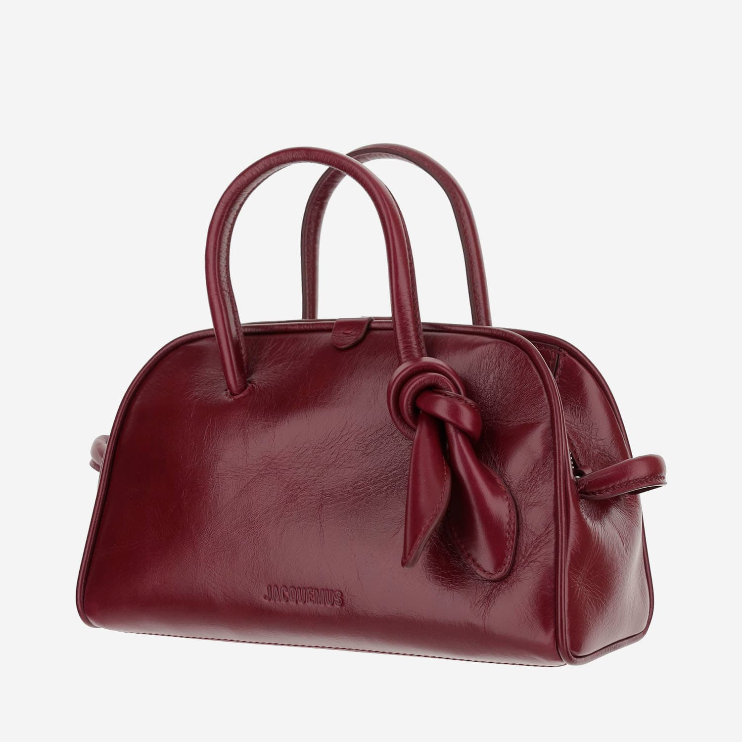 Jacquemus Le Petit Tourism In Shiny Vintage-finished Leather Bags In Burgundy