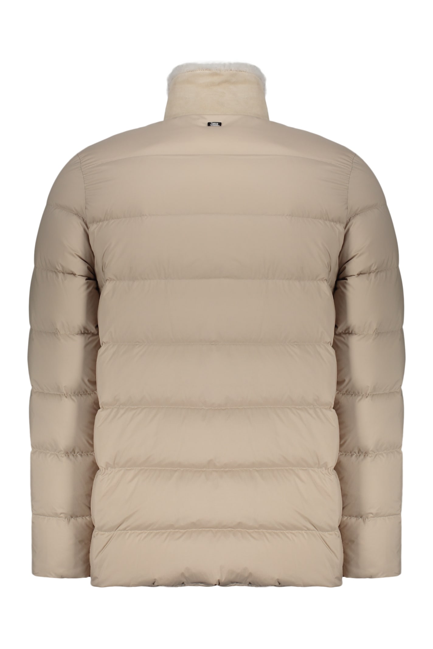 Herno Down Jacket In Nylon And Lamb Shearling In Beige