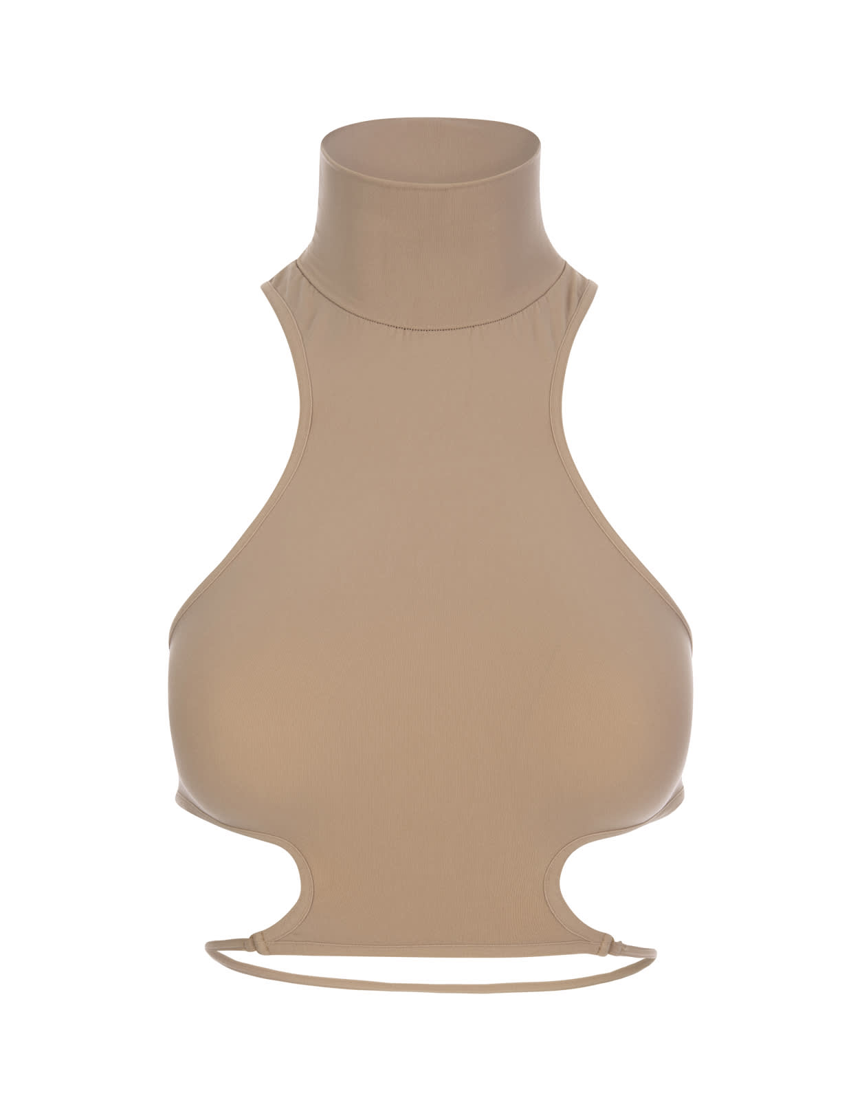 ANDREĀDAMO Beige High Neck Crop Top With Cut-out