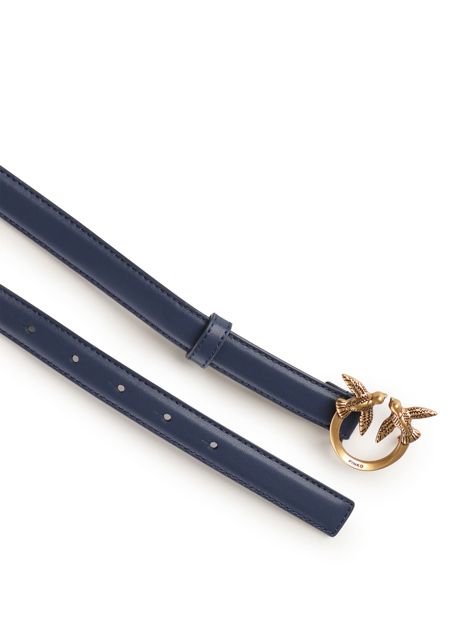 Pinko Love Birds Slim Leather Belt In Blue