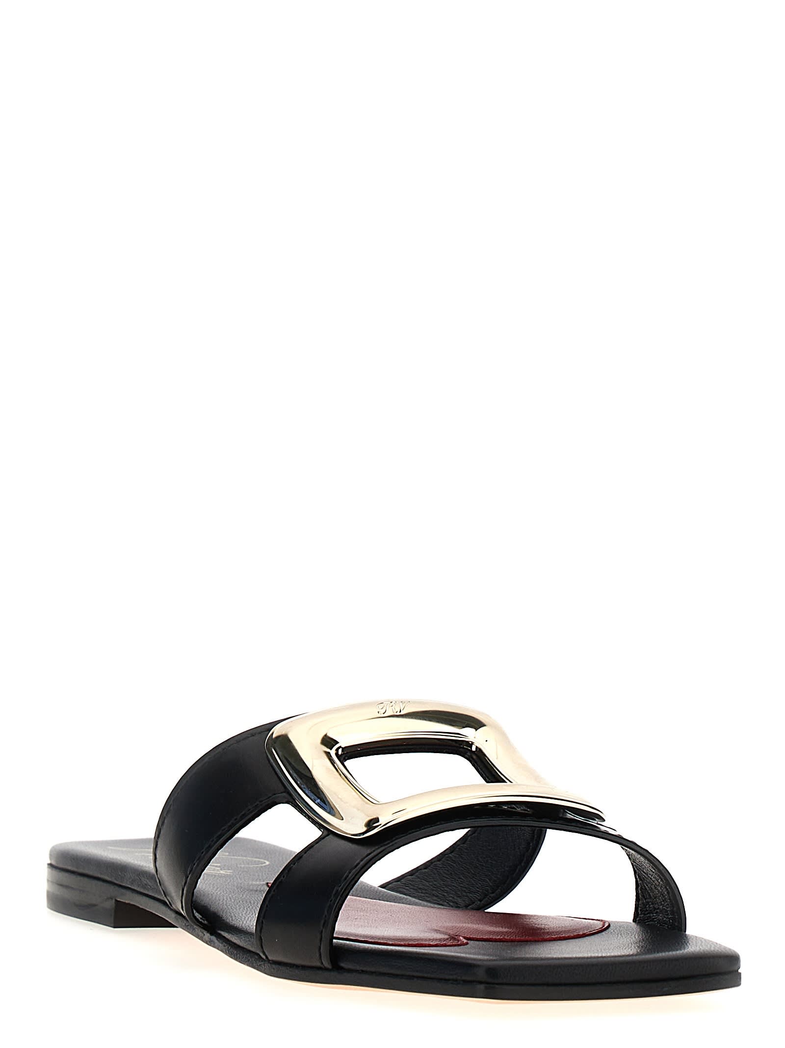 Shop Roger Vivier New Metal Buckle Mule Sandals In Black