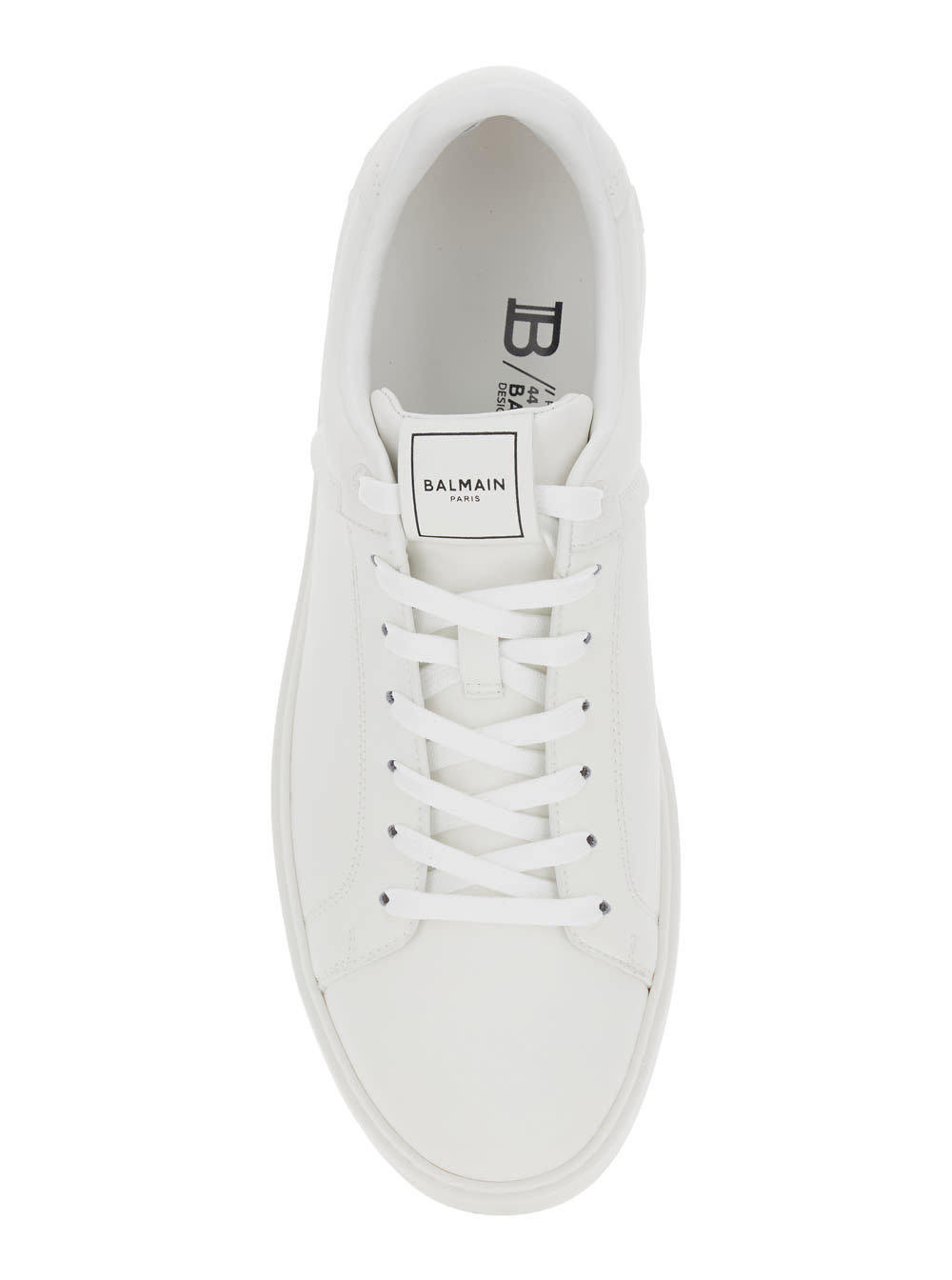 Balmain B-court White Low Top Sneakers With Logo Patch On The Tongue In Leather Man In White