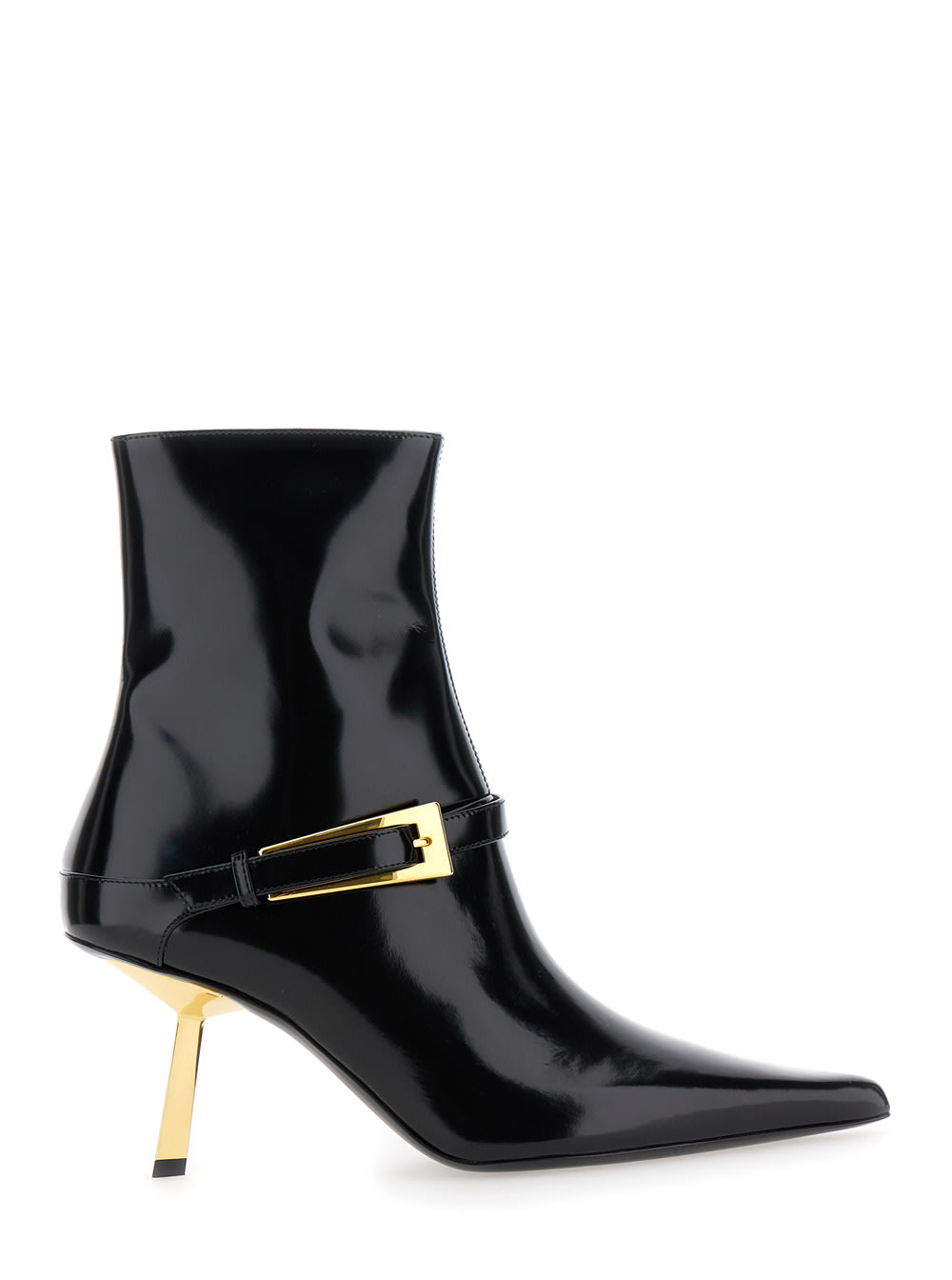 Shop Saint Laurent Lee Black Ankle Boots With Buckle Detail In Patent Leather Woman