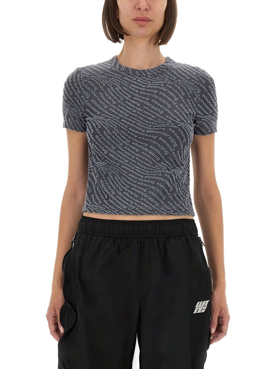 Alexander Wang T T By Alexander Wang Fitted T-shirt With All-over Logo Print In Gray