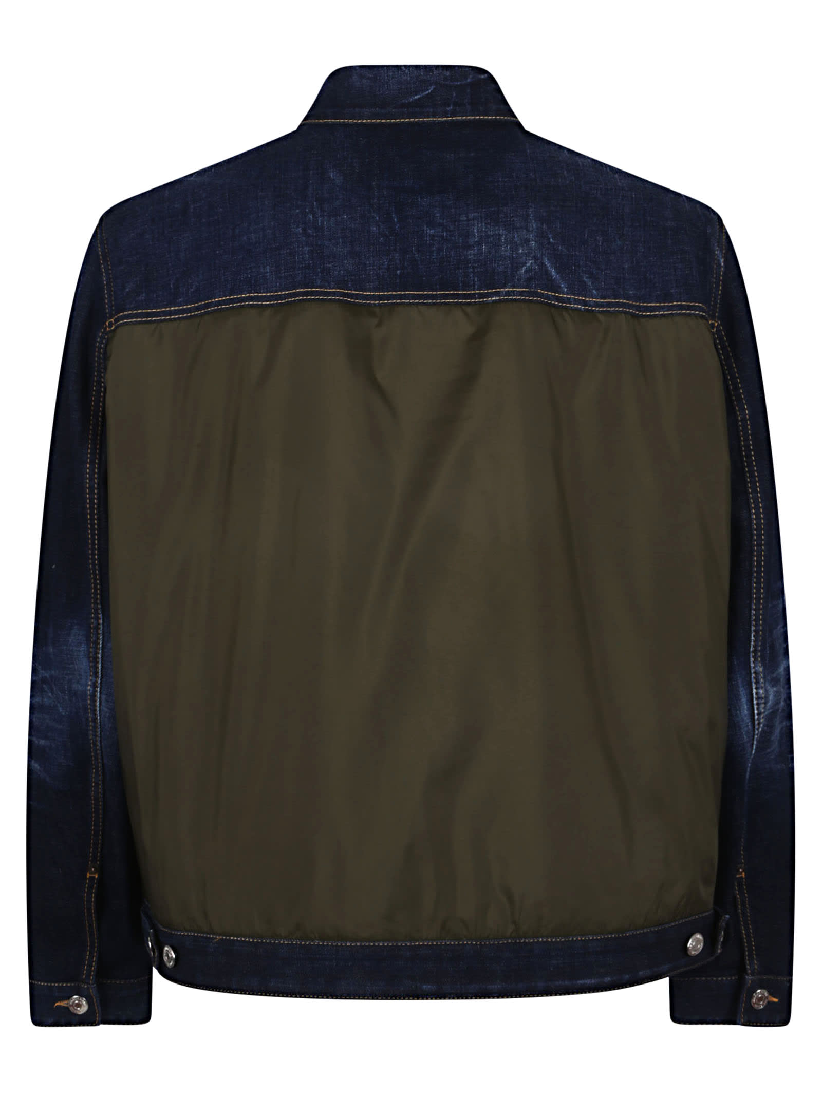 Dsquared2 Black Jacket With Classic Collar And Front And Rear Down Filled Panel In Dnim Man In Navy Blue + Military Green