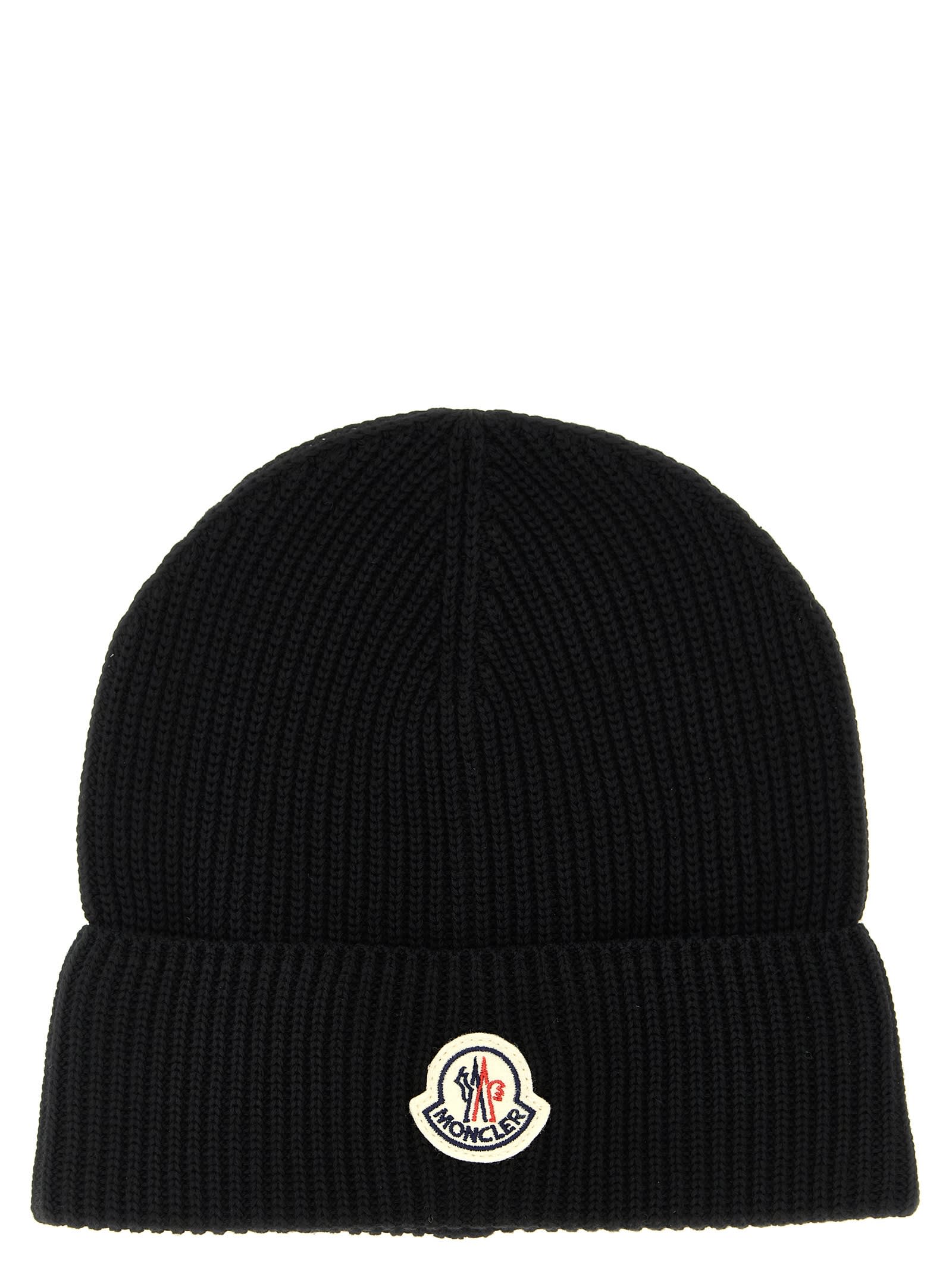 Moncler Ribbed Texture Wool Hat Winter Style In Black