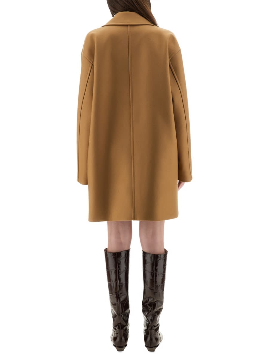 Moschino Lapel Sleeve Double-breasted Pocket Coat In Brown
