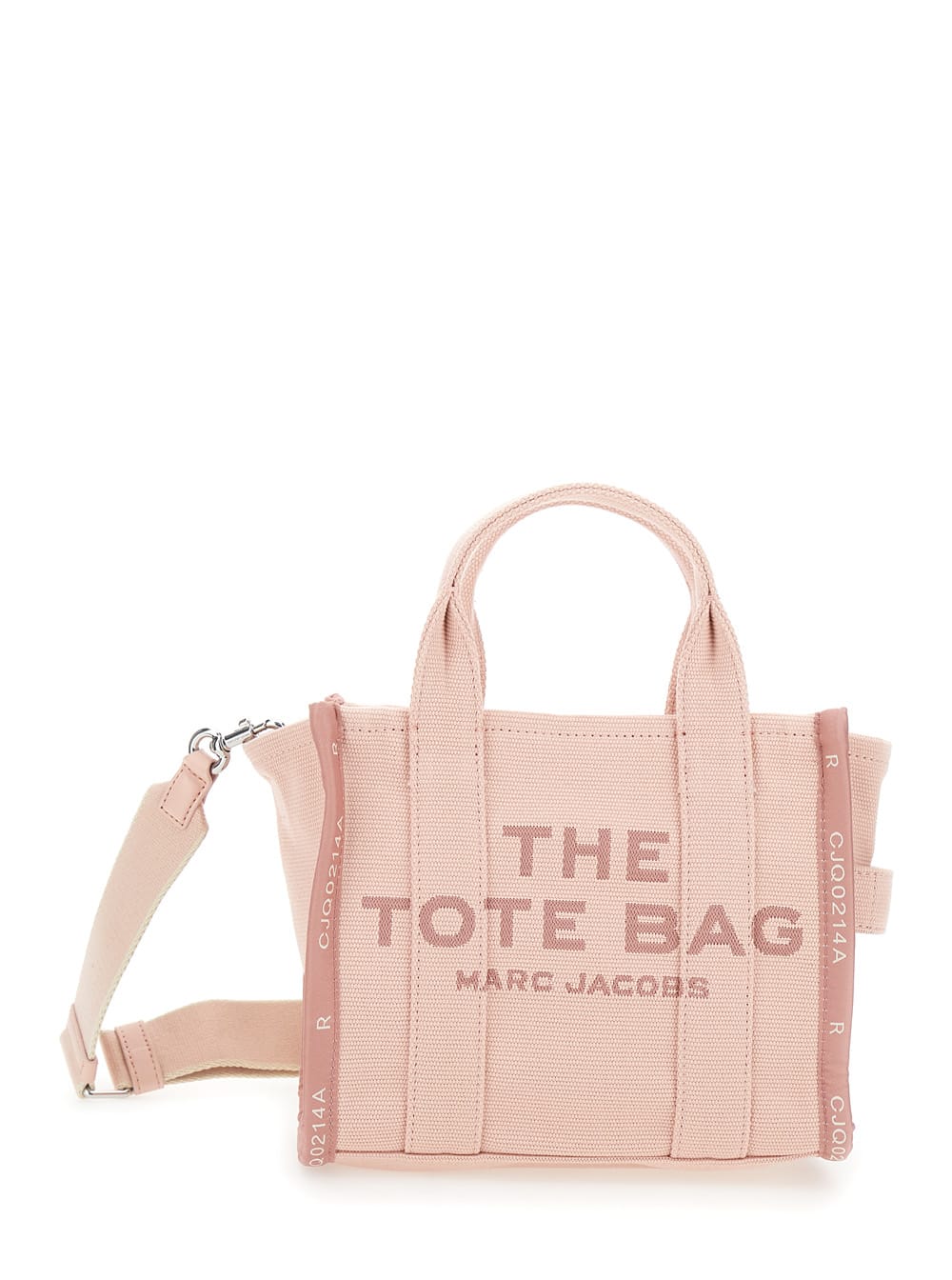 Shop Marc Jacobs Fuchsia The Small Tote Handbag With Jacquard Logo In Cotton Blend Canvas Woman In Pink