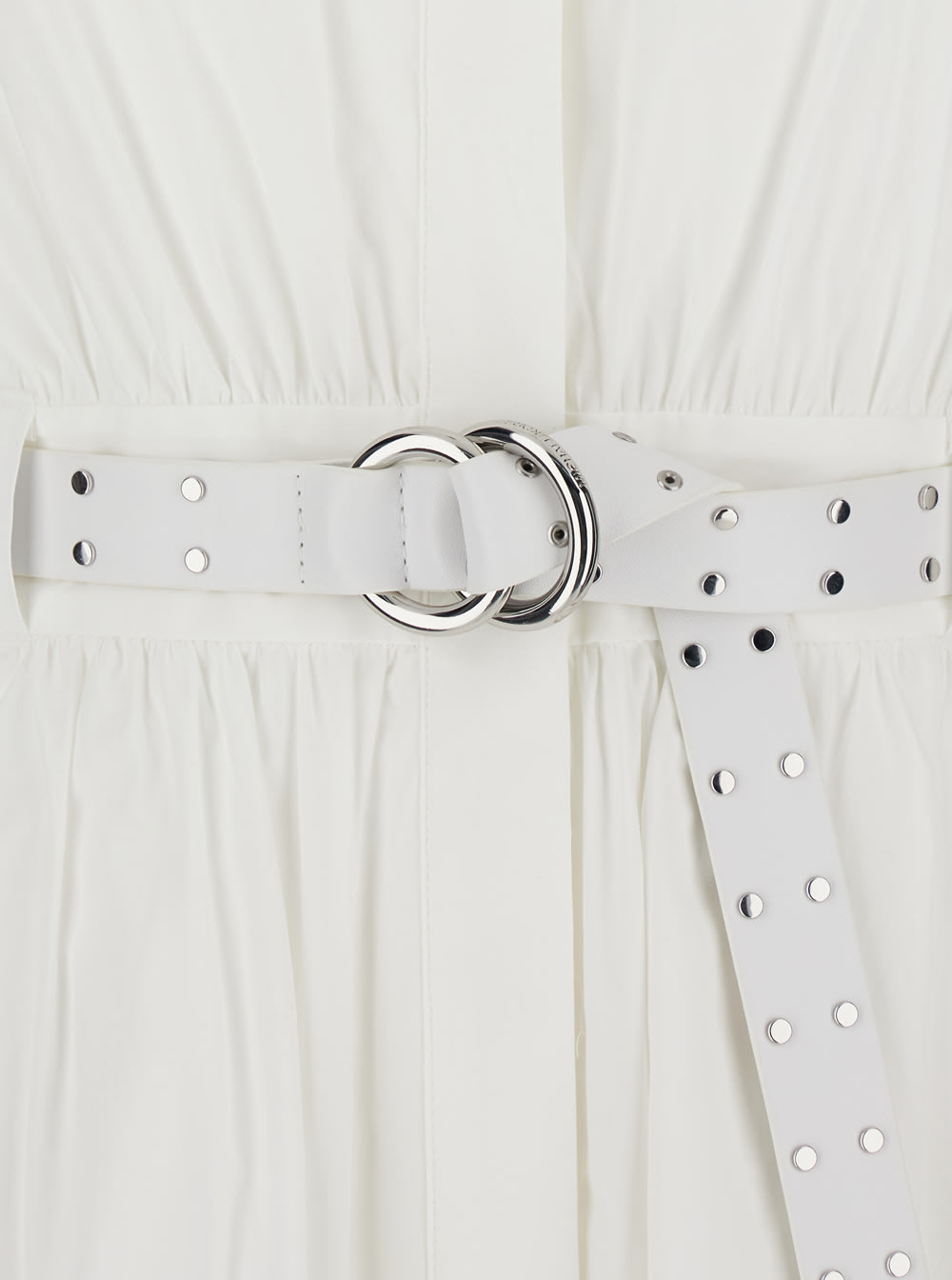 Michael Michael Kors White Sleeveless Long Dress With V Neck And Adjustable Belt In Cotton Stretch Woman In White