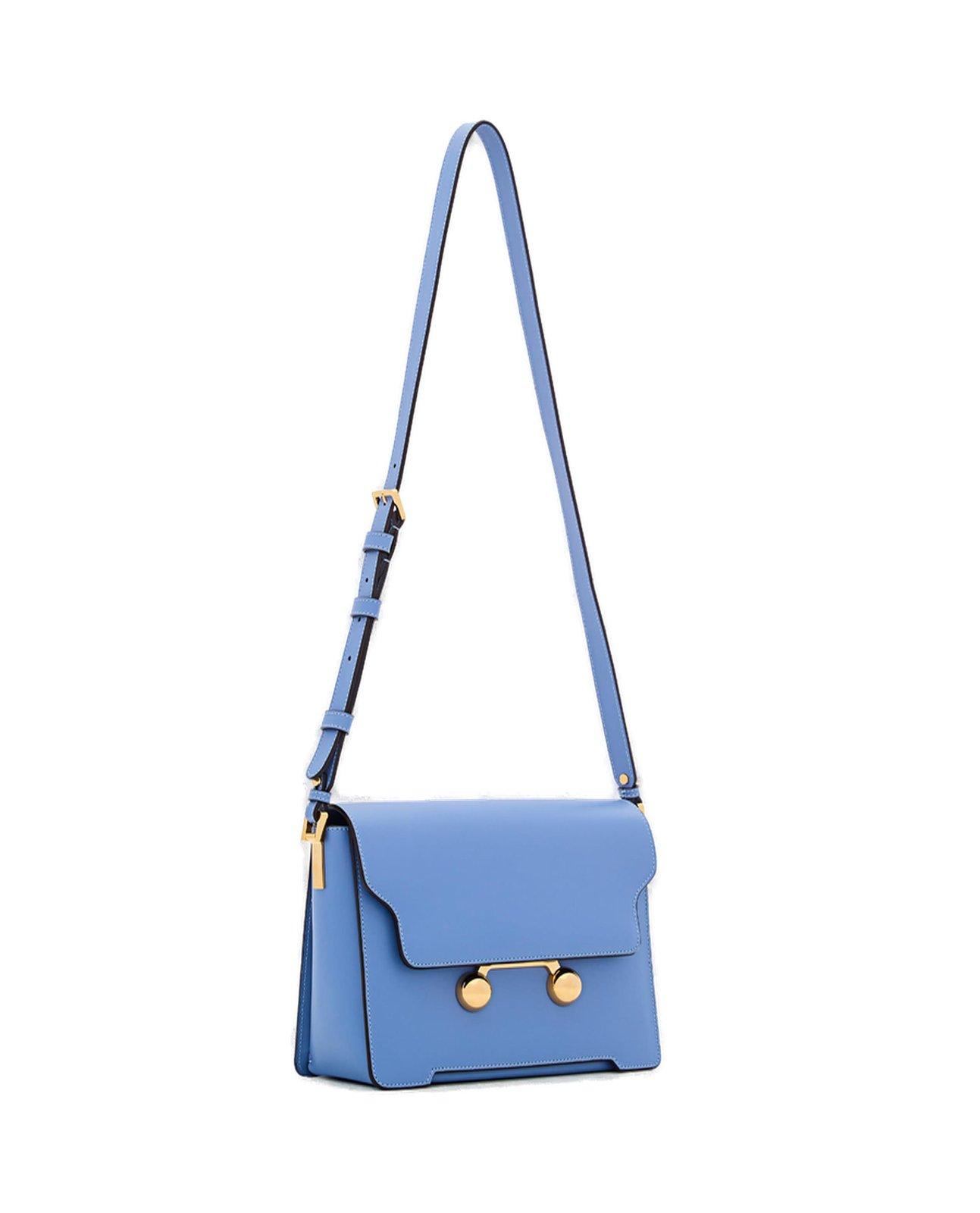 Shop Marni Trunkaroo Foldover Top Medium Shoulder Bag  In Light Blue