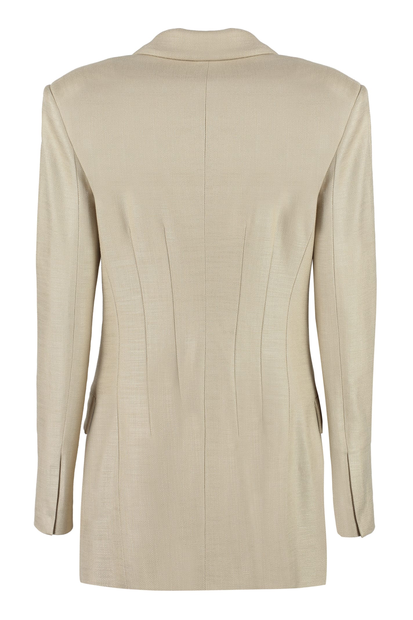 Shop Genny Stretch Double-breasted Blazer In Beige