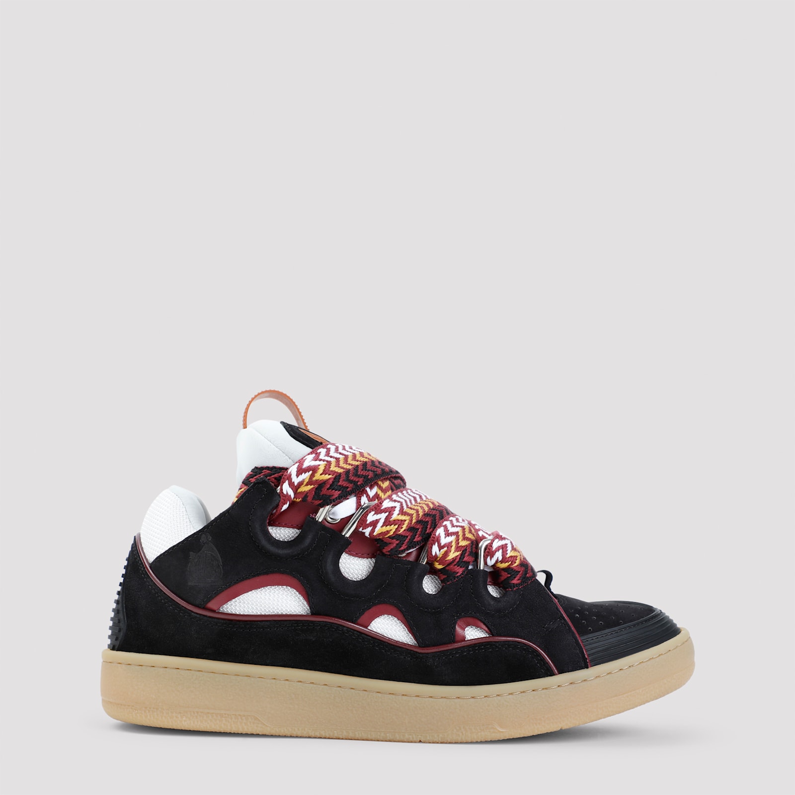 Shop Lanvin Suede Leather Curb Sneakers In Honey Black