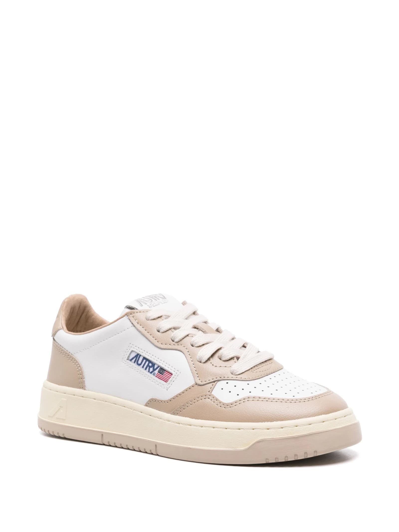 Shop Autry White And Pepper Leather Medalist Low Sneakers In Brown